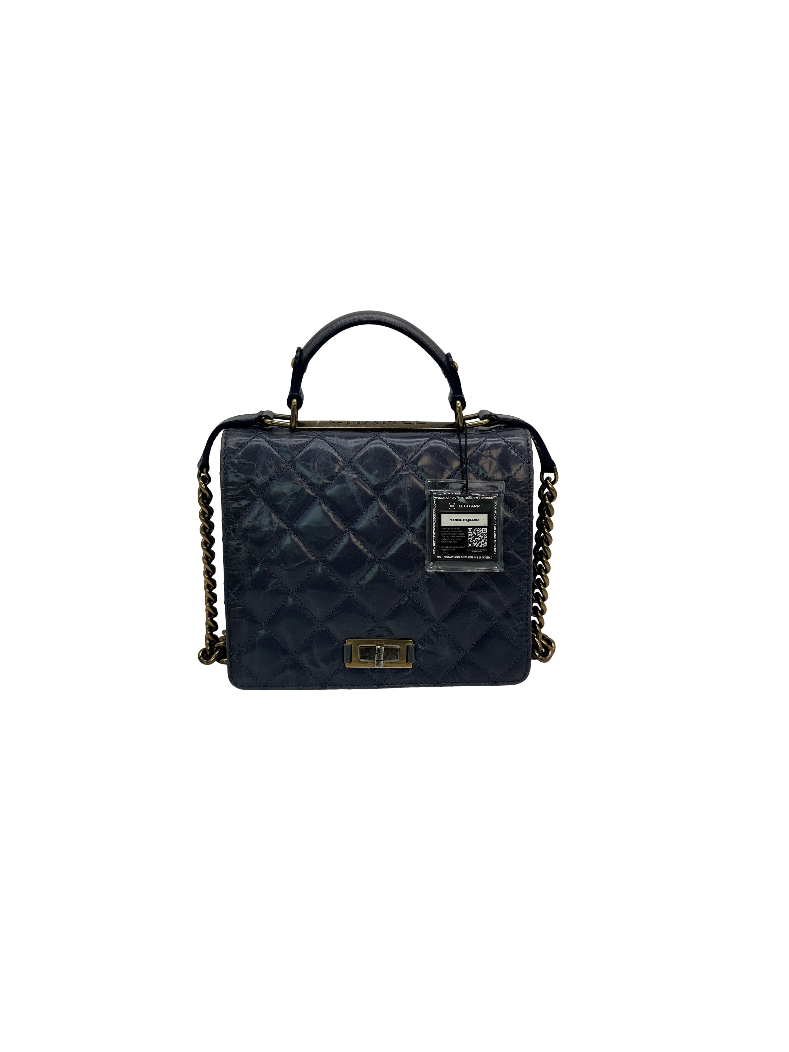 Chanel Blue Glazed Quilted Calfskin Leather Bag