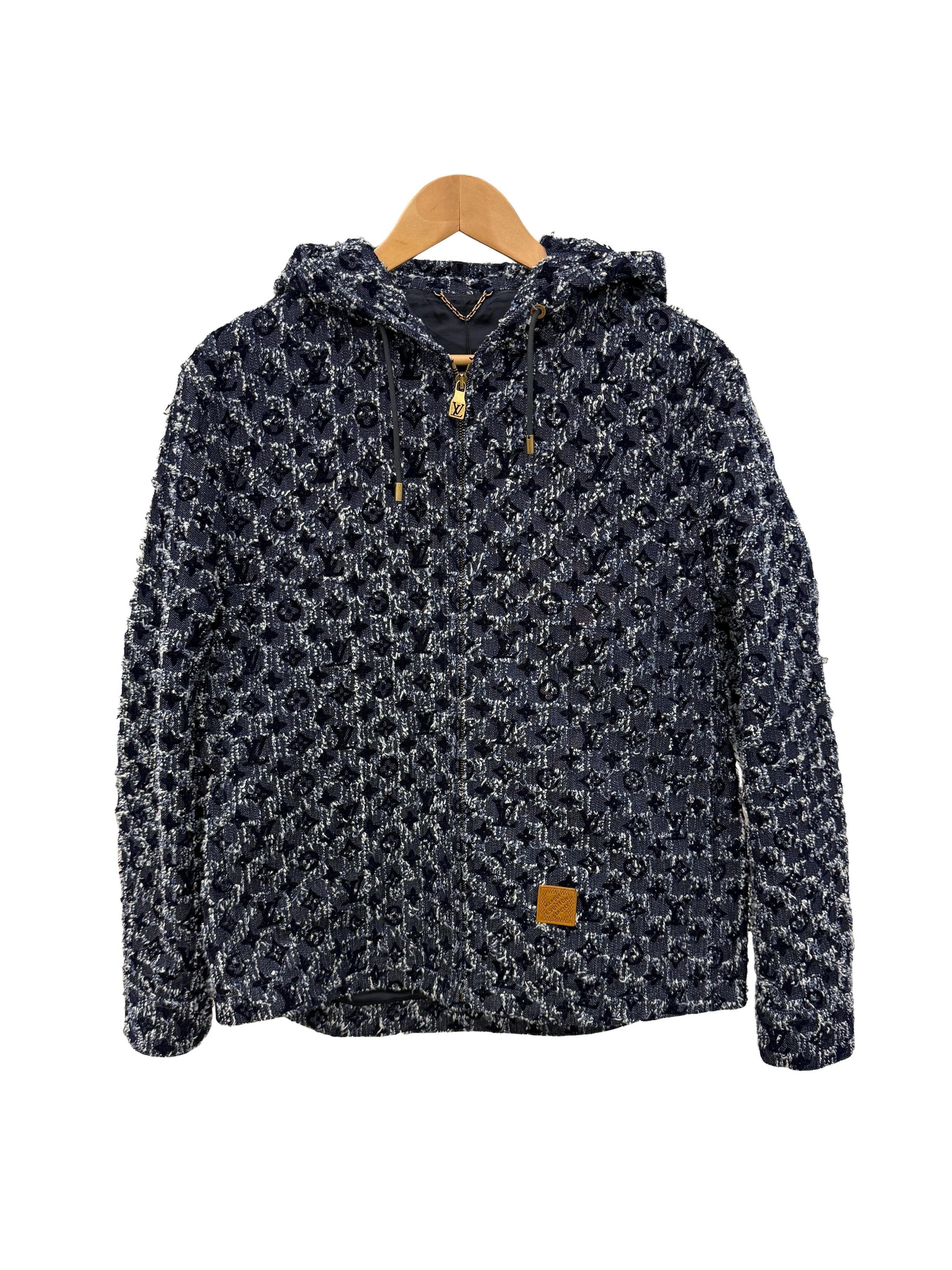 Louis Vuitton Flocked Monogram Denim Hoodie Size 44