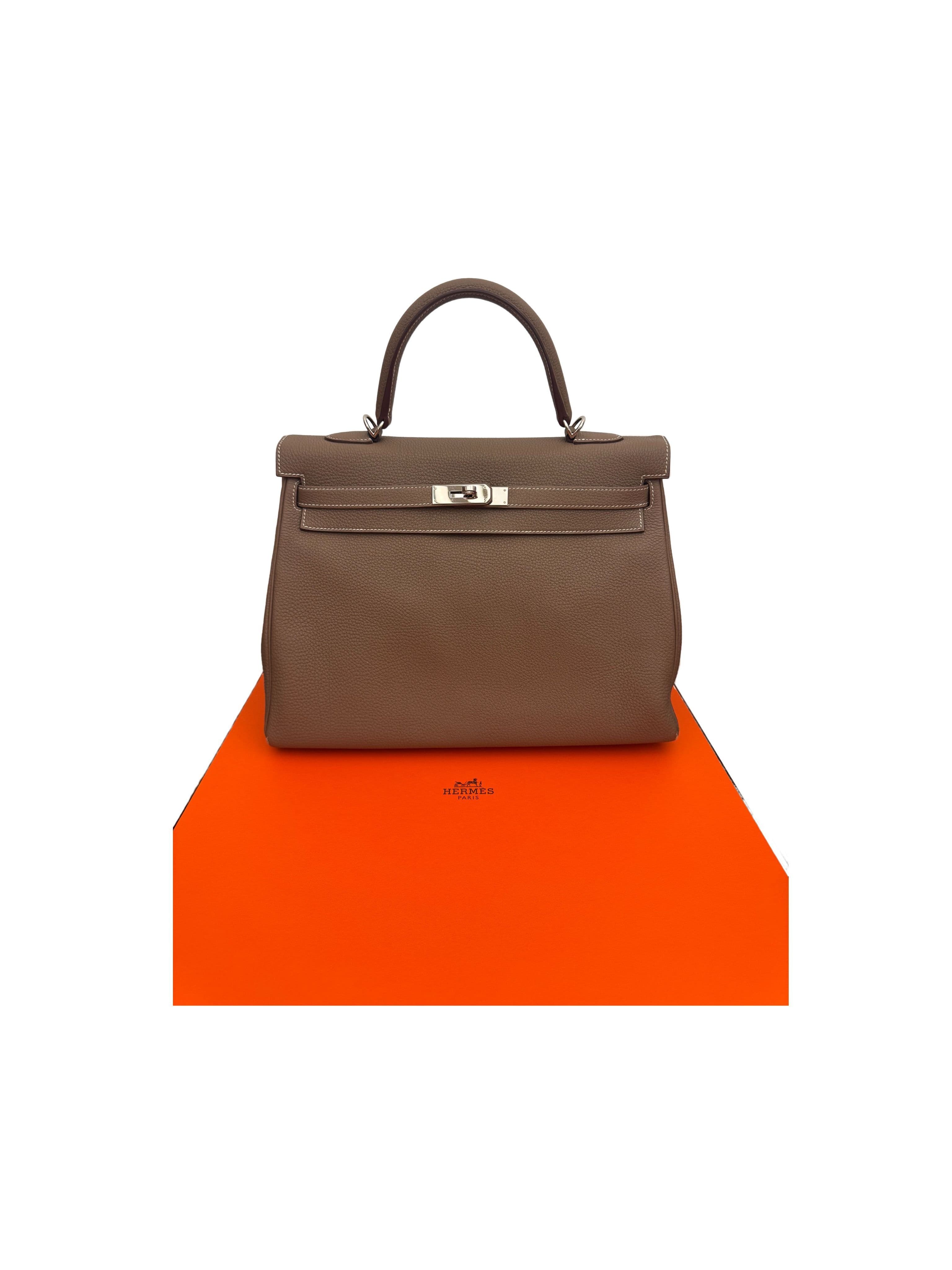 Hermes Etoupe Togo Kelly 35 Retourne Palladium Hardware