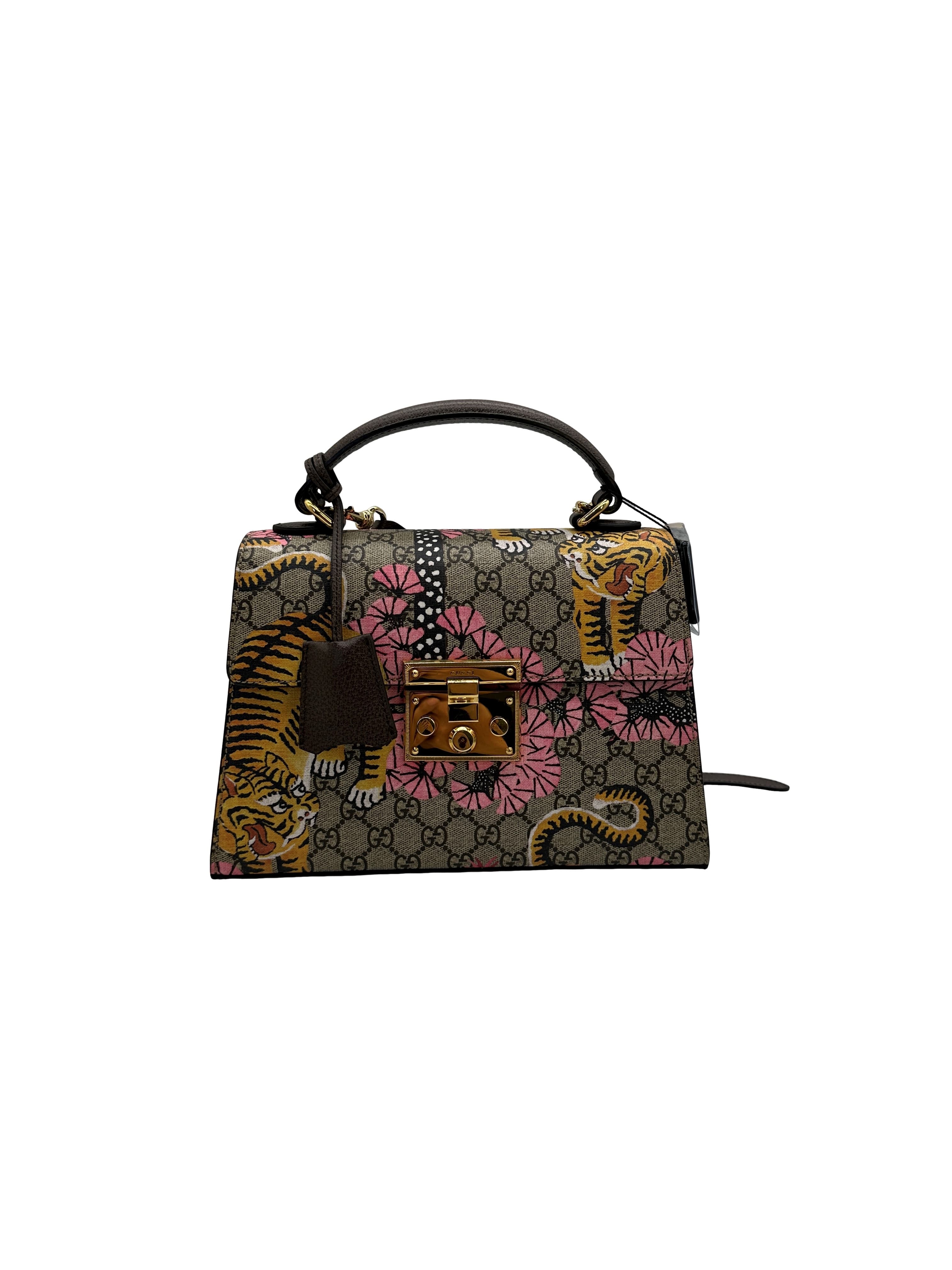 Gucci Padlock Top Handle Bag Bengal Print GG Coated