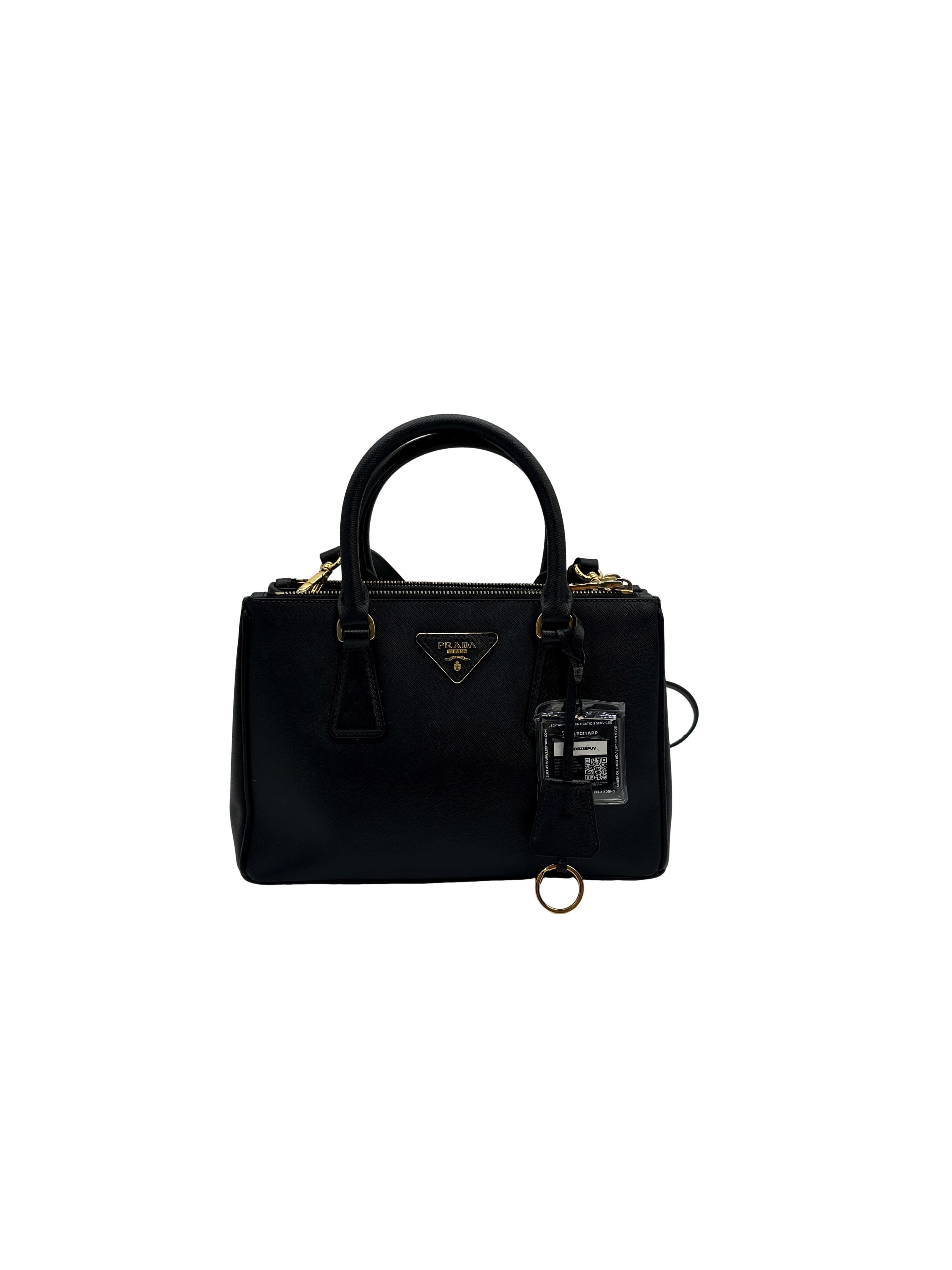 Prada Saffiano Small Galleria Double Zip Tote Black