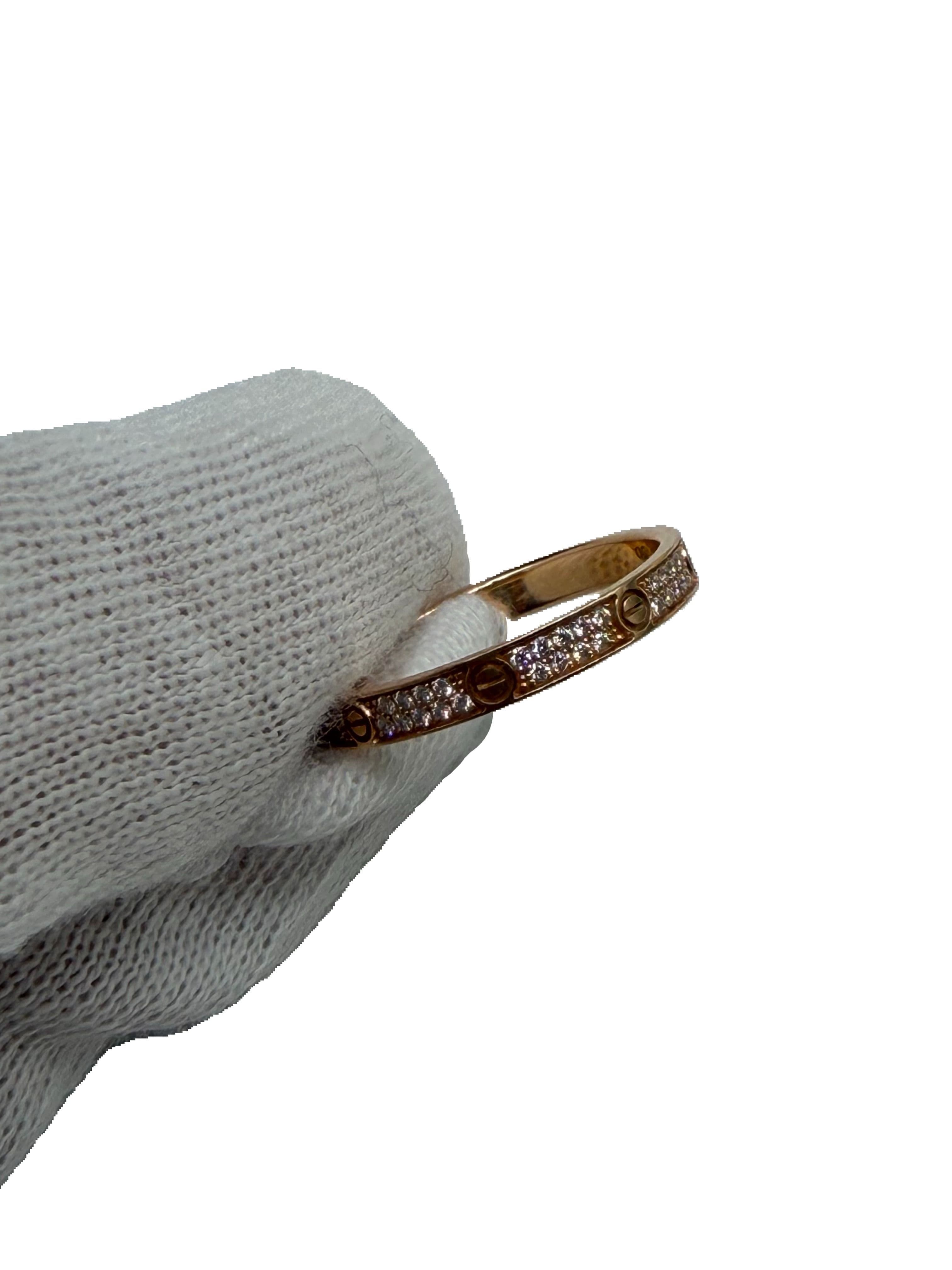 Cartier Love 18K rose gold mini pavé diamond ring