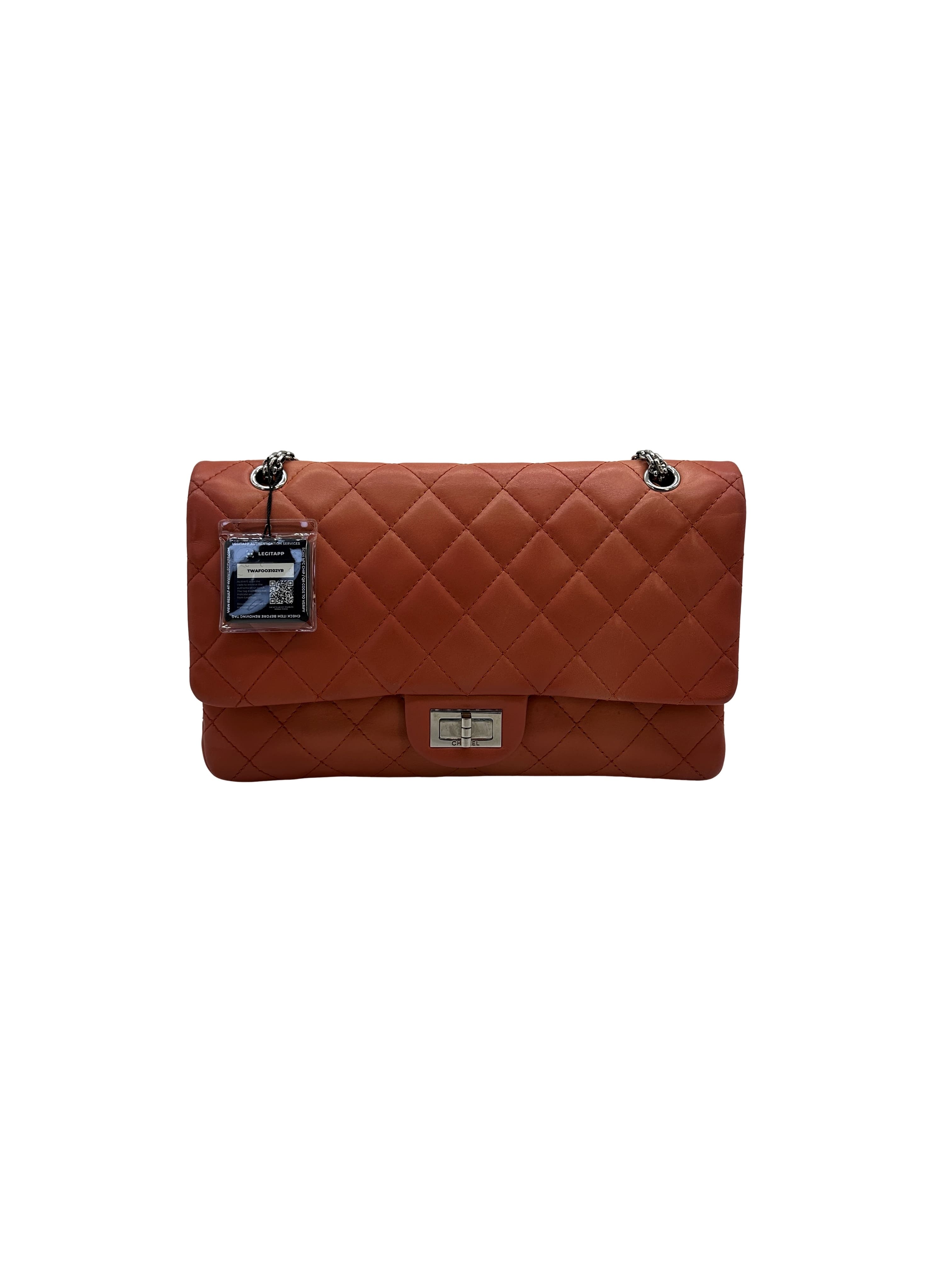 Chanel Orange Quilted Leather Classic Flap Shoulder Bag