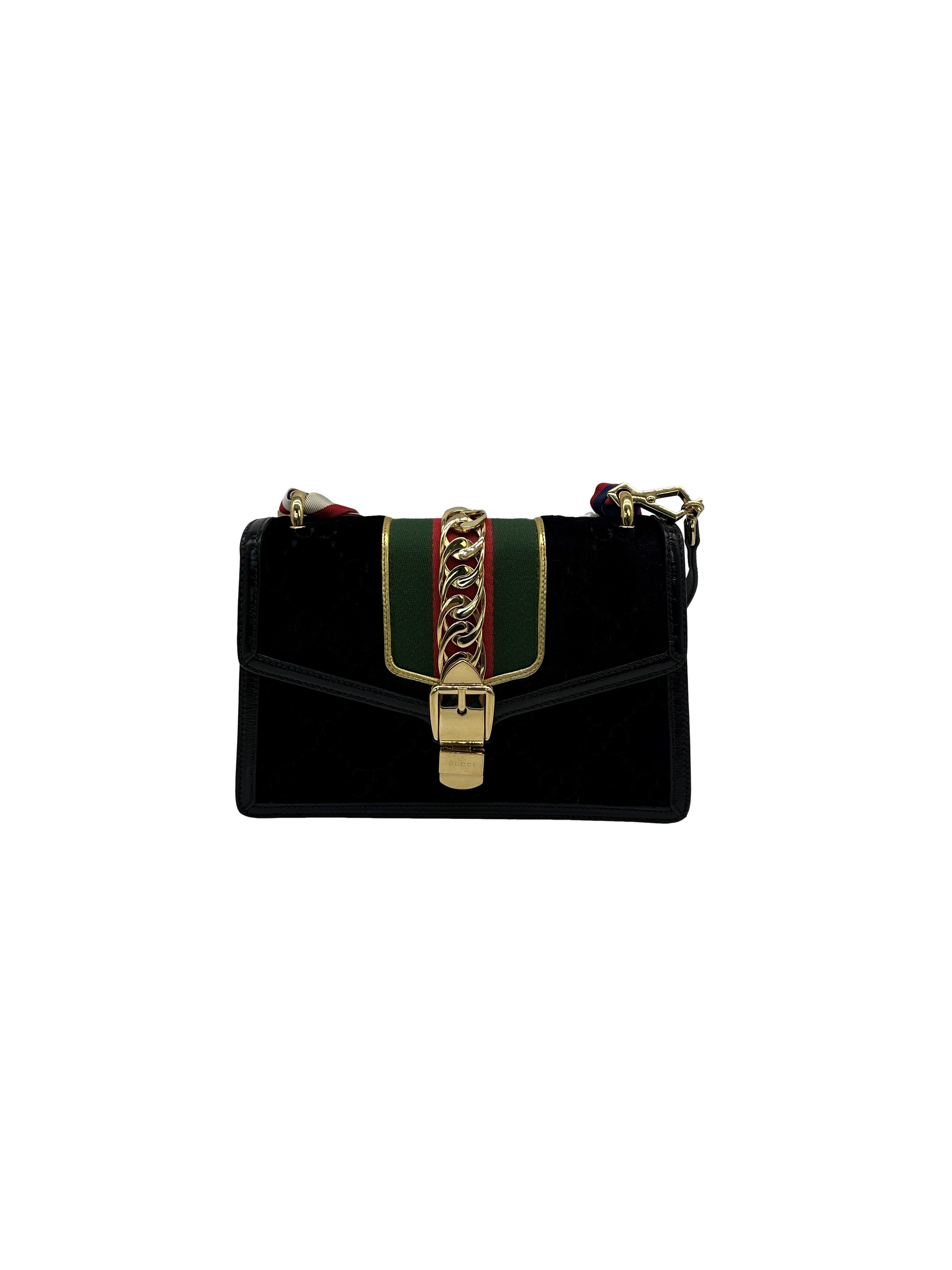 Gucci Velvet GG Monogram Small Sylvie Shoulder Bag