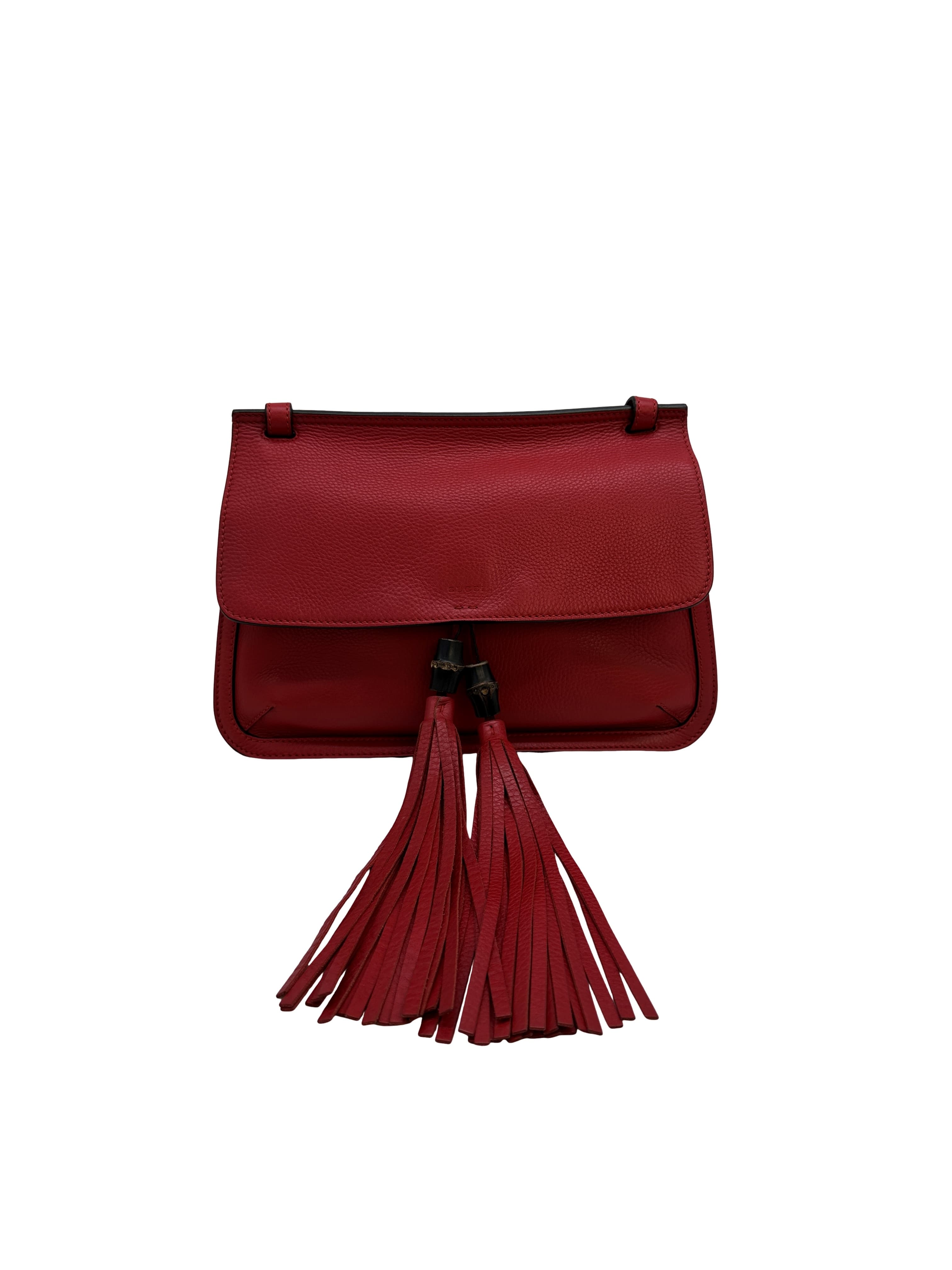 Gucci Red Pebbled Calfskin Bamboo Bag