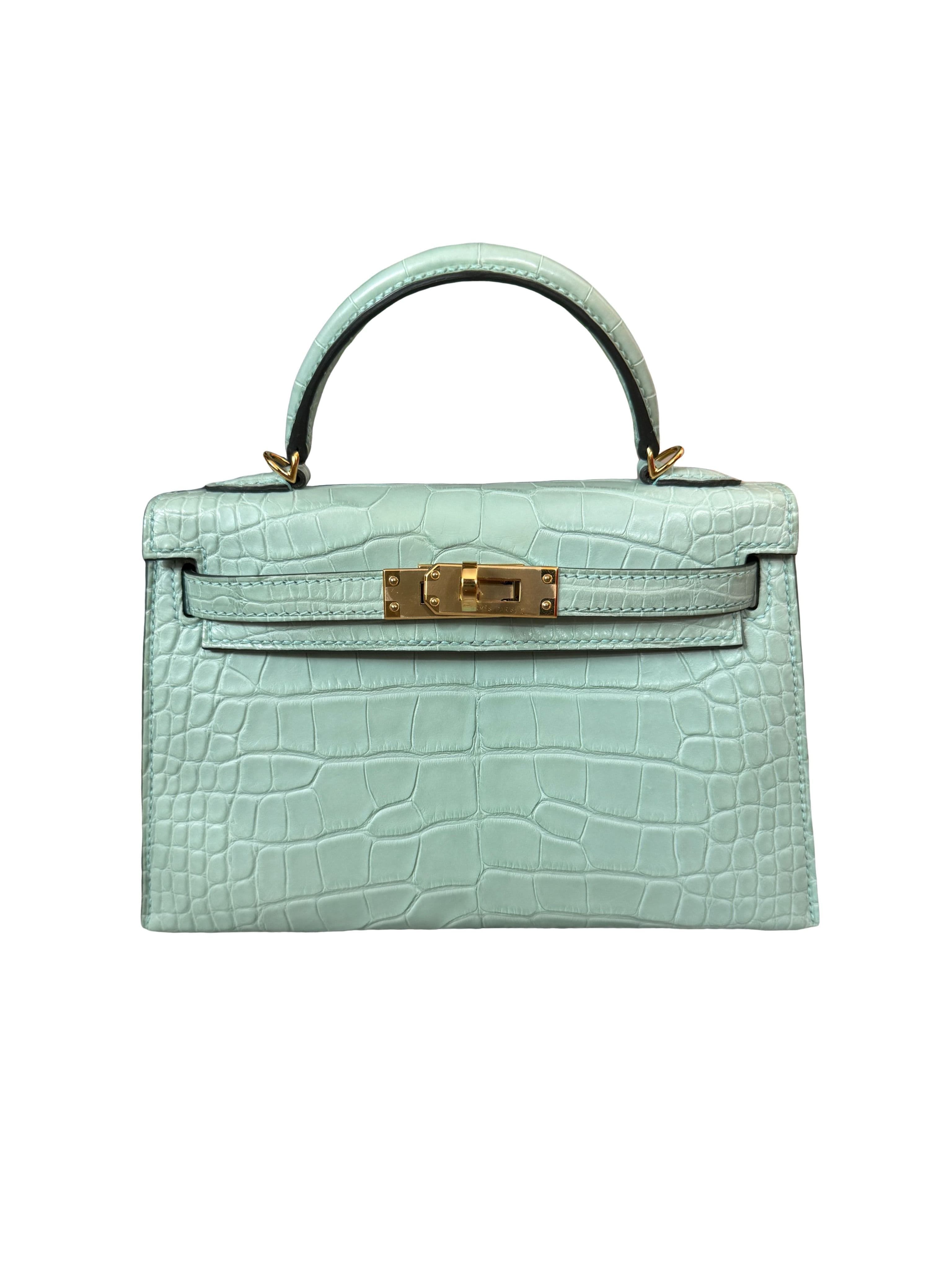 Hermes Mini Kelly Vert D'eau Matte Alligator Leather