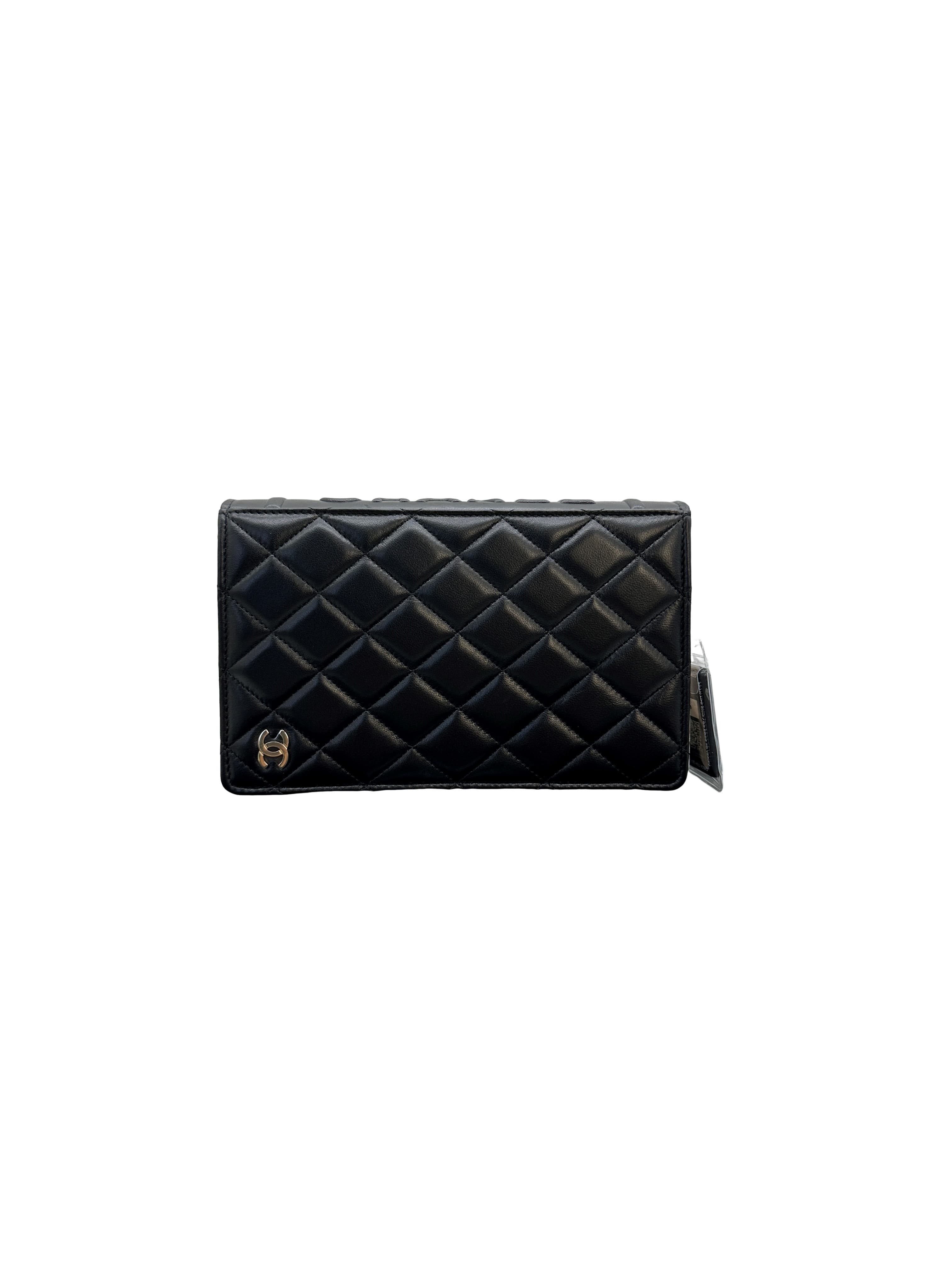 Chanel Lambskin Quilted Book Wallet On Chain WOC Black