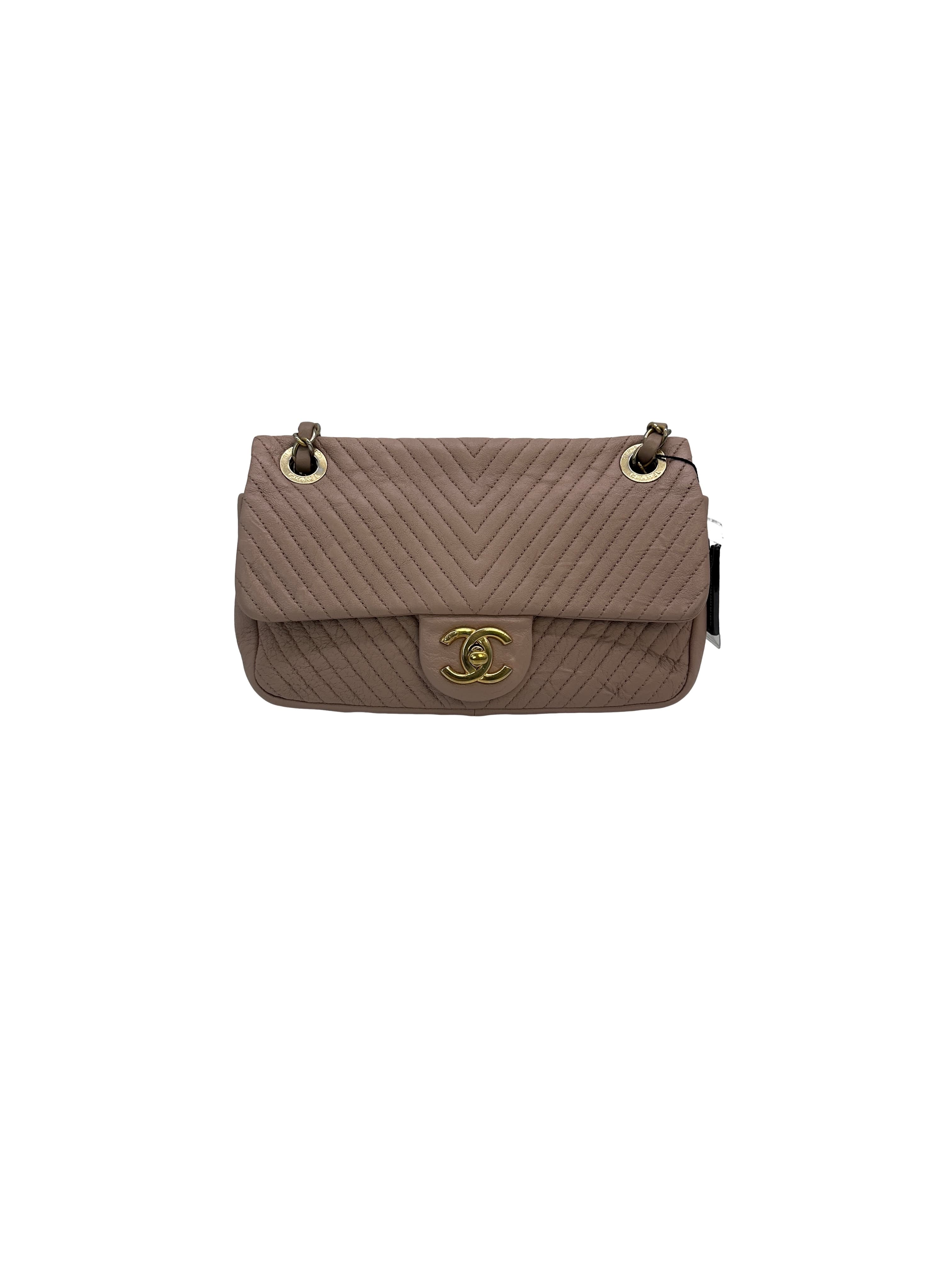 Chanel Beige Chevron Quilted Leather Bag