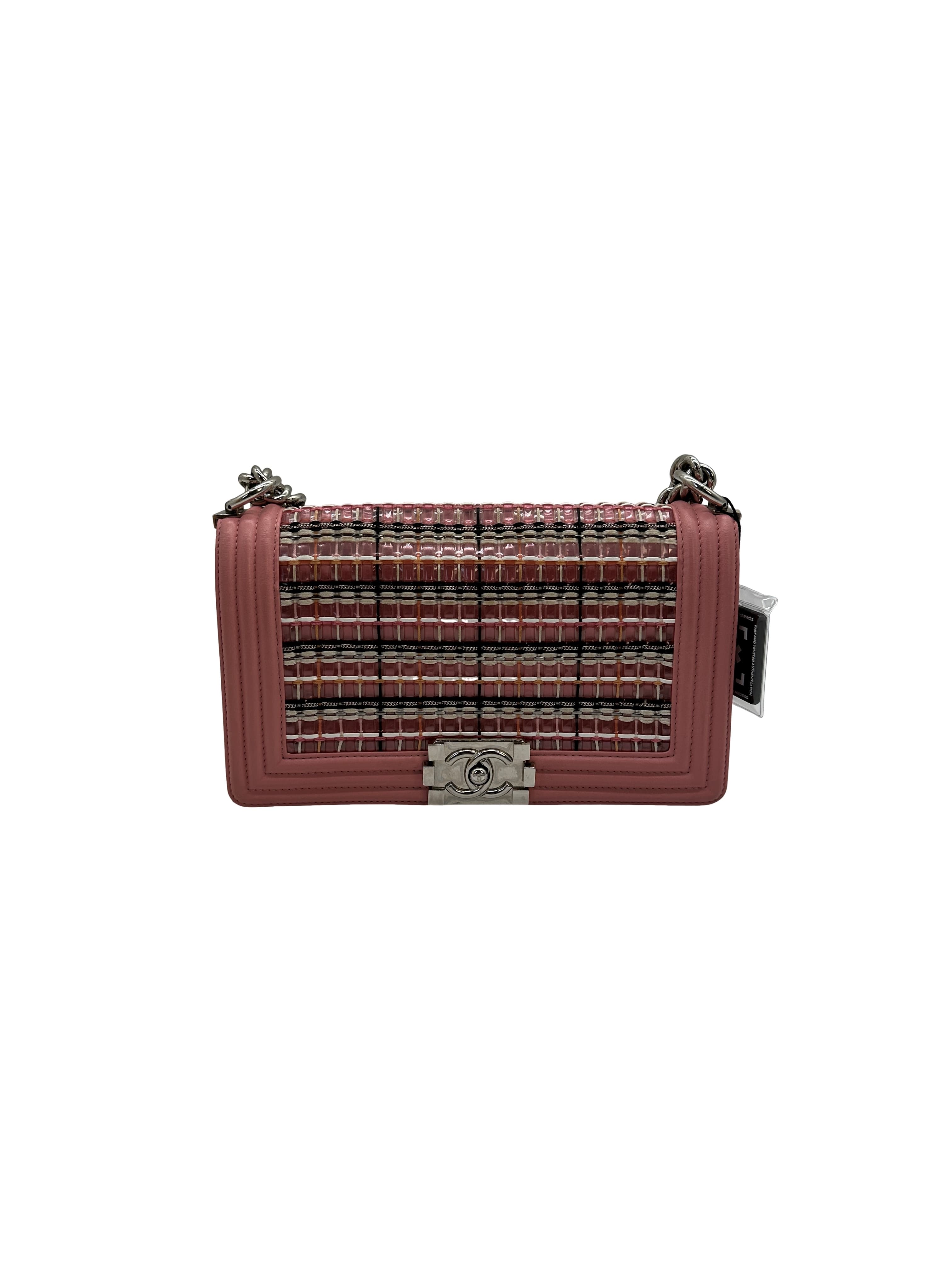 Chanel Boy Flap Small Woven Leather Pink Shoulder Bag