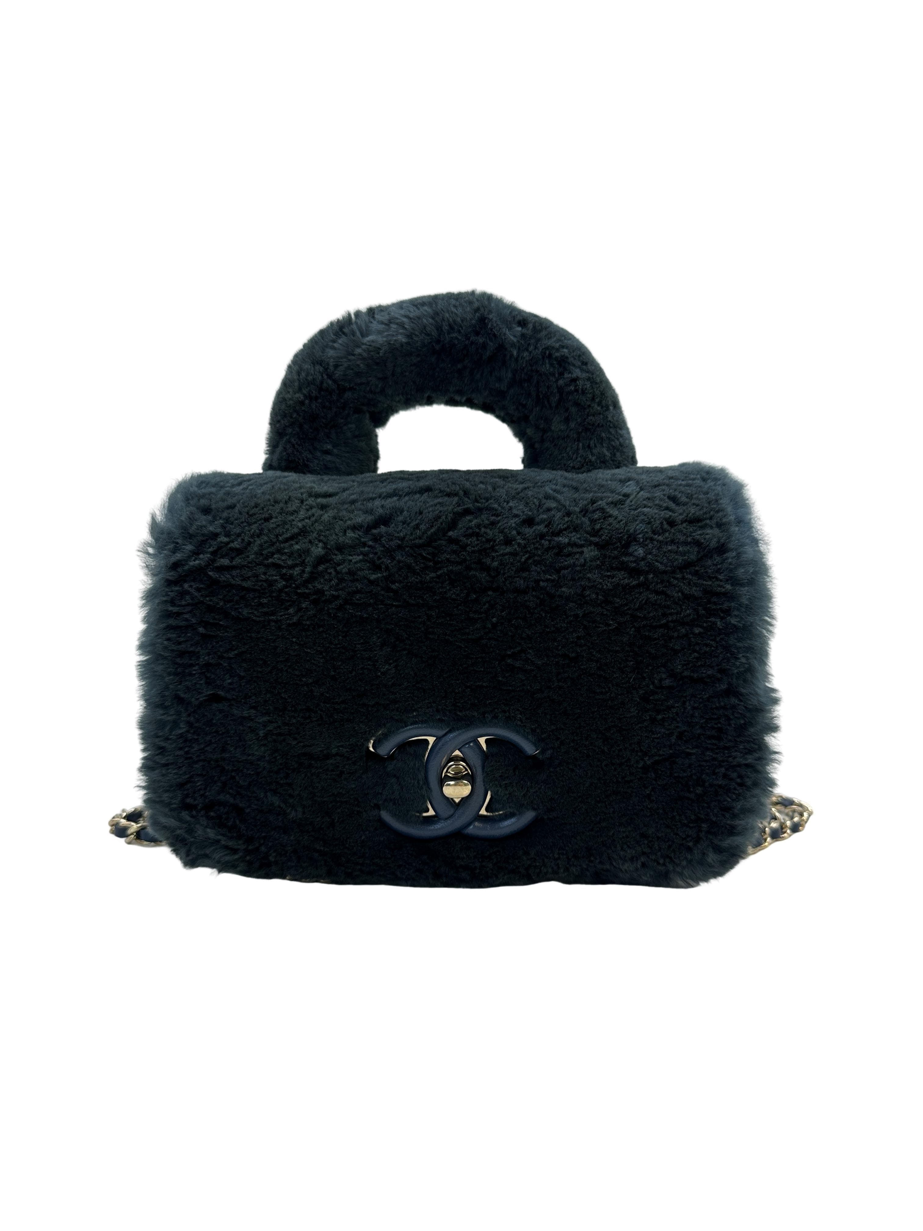 Chanel Shearling Top Handle Flap Bag