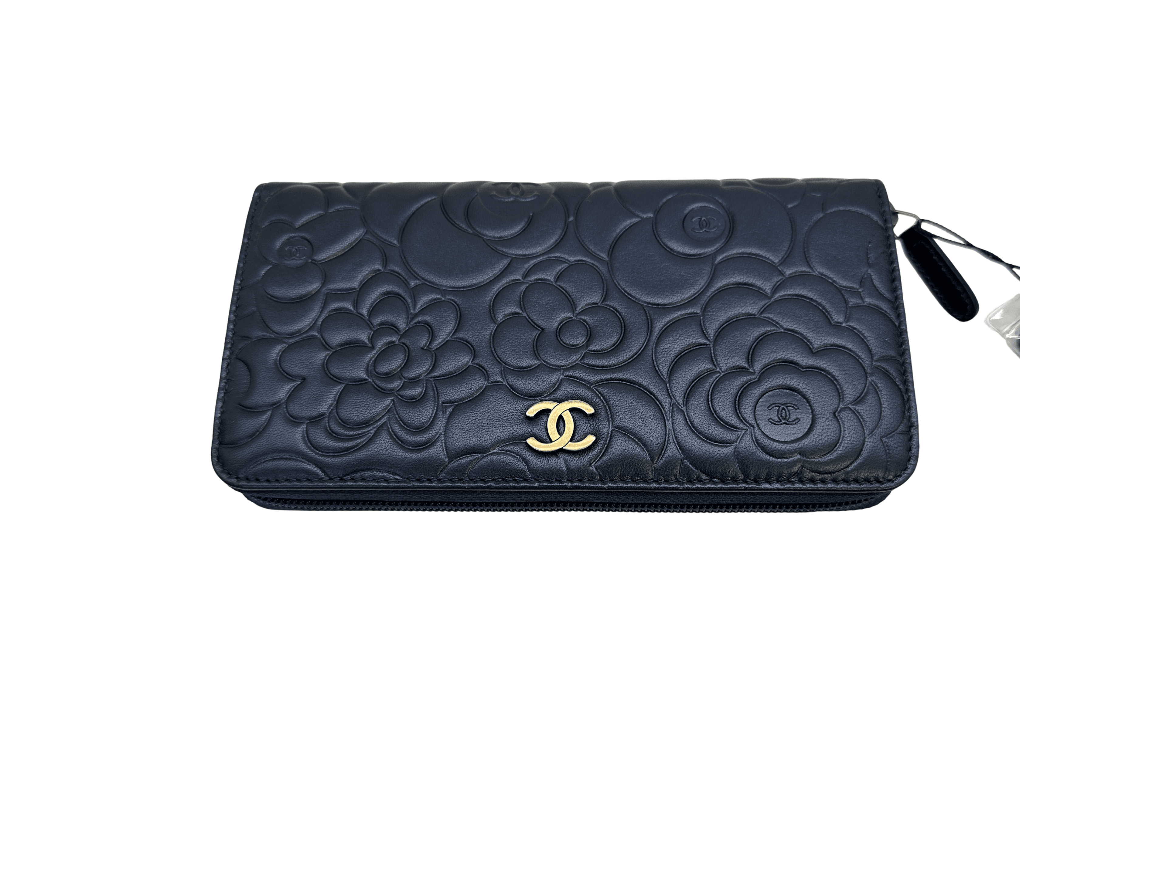 Chanel Camellia Embossed Zip-Around Long Wallet