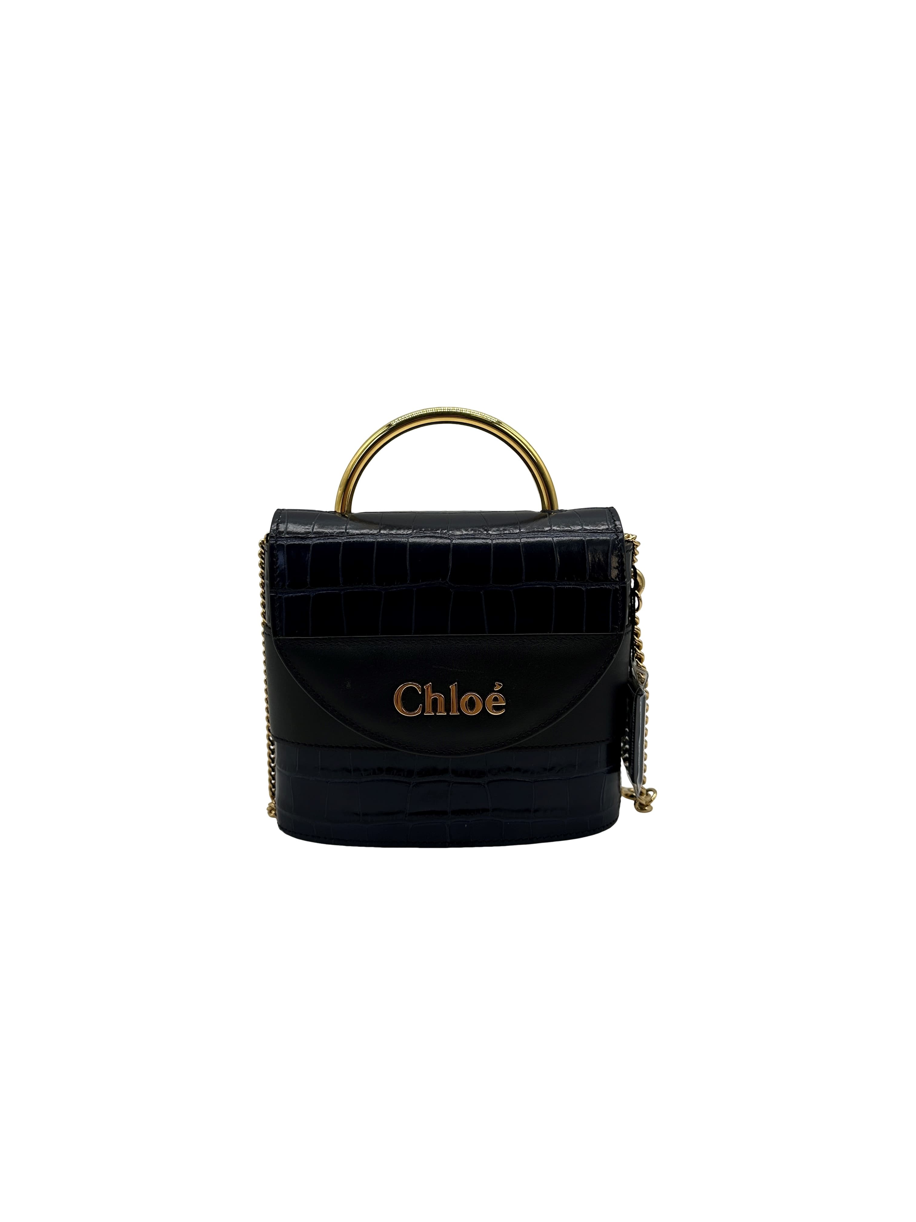 Chloe Calfskin Crocodile Embossed Small Aby Lock