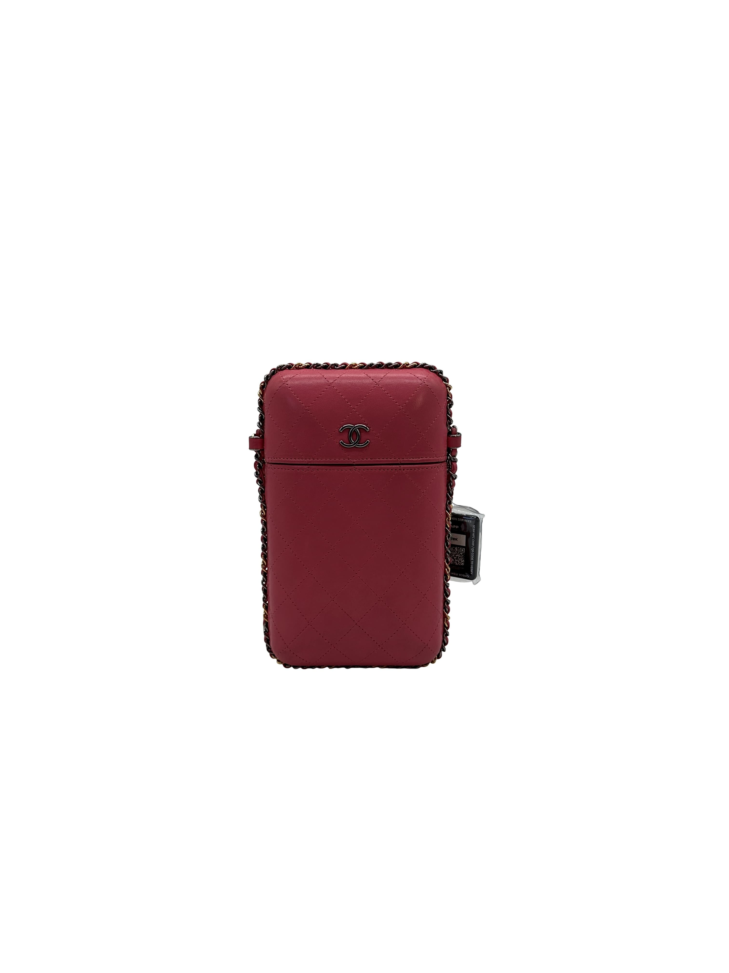 Chanel Pink Lambskin Quilted Chain Around Phone Holder