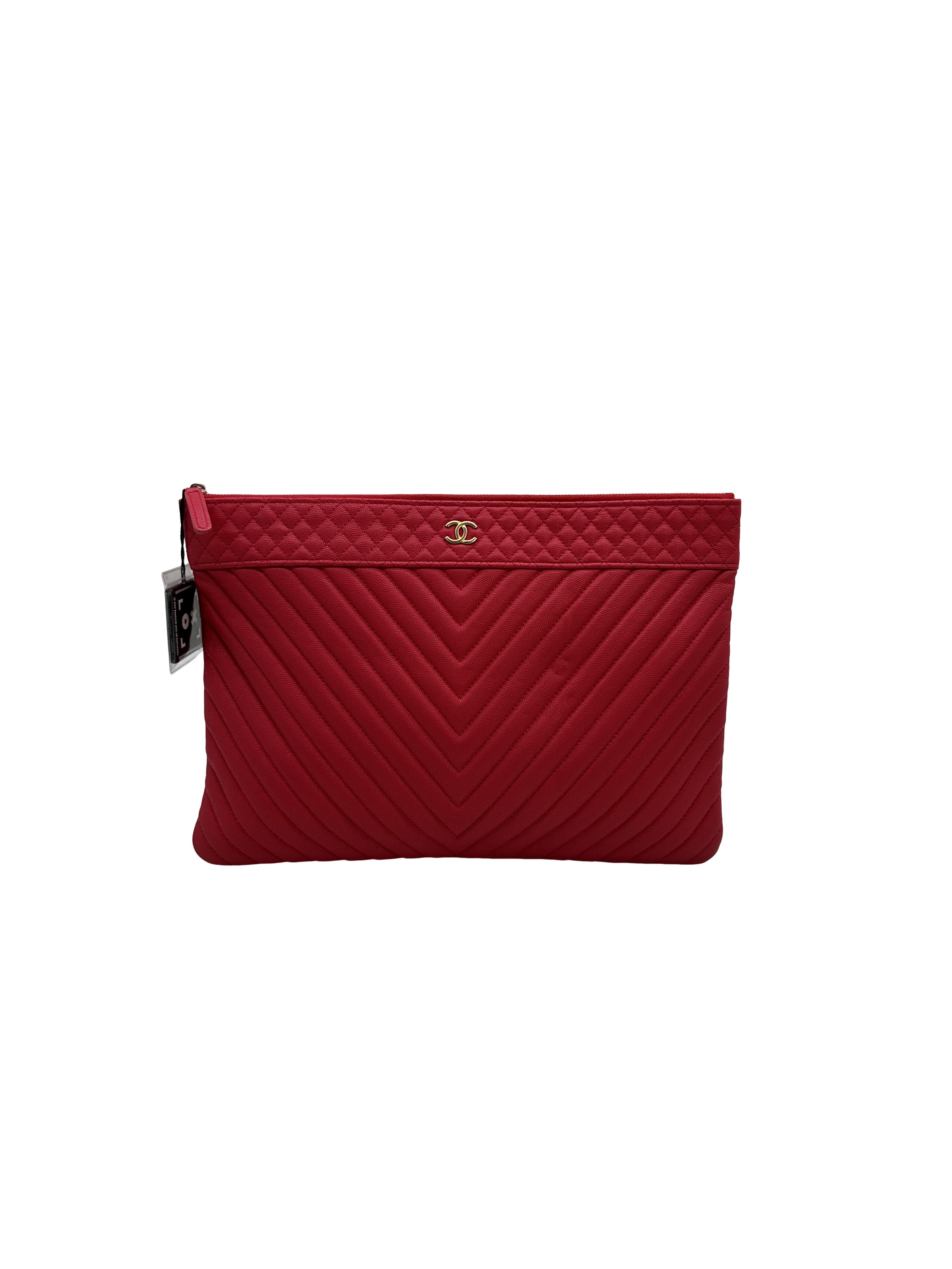 Chanel Calfskin Chevron Quilted Small Pouch