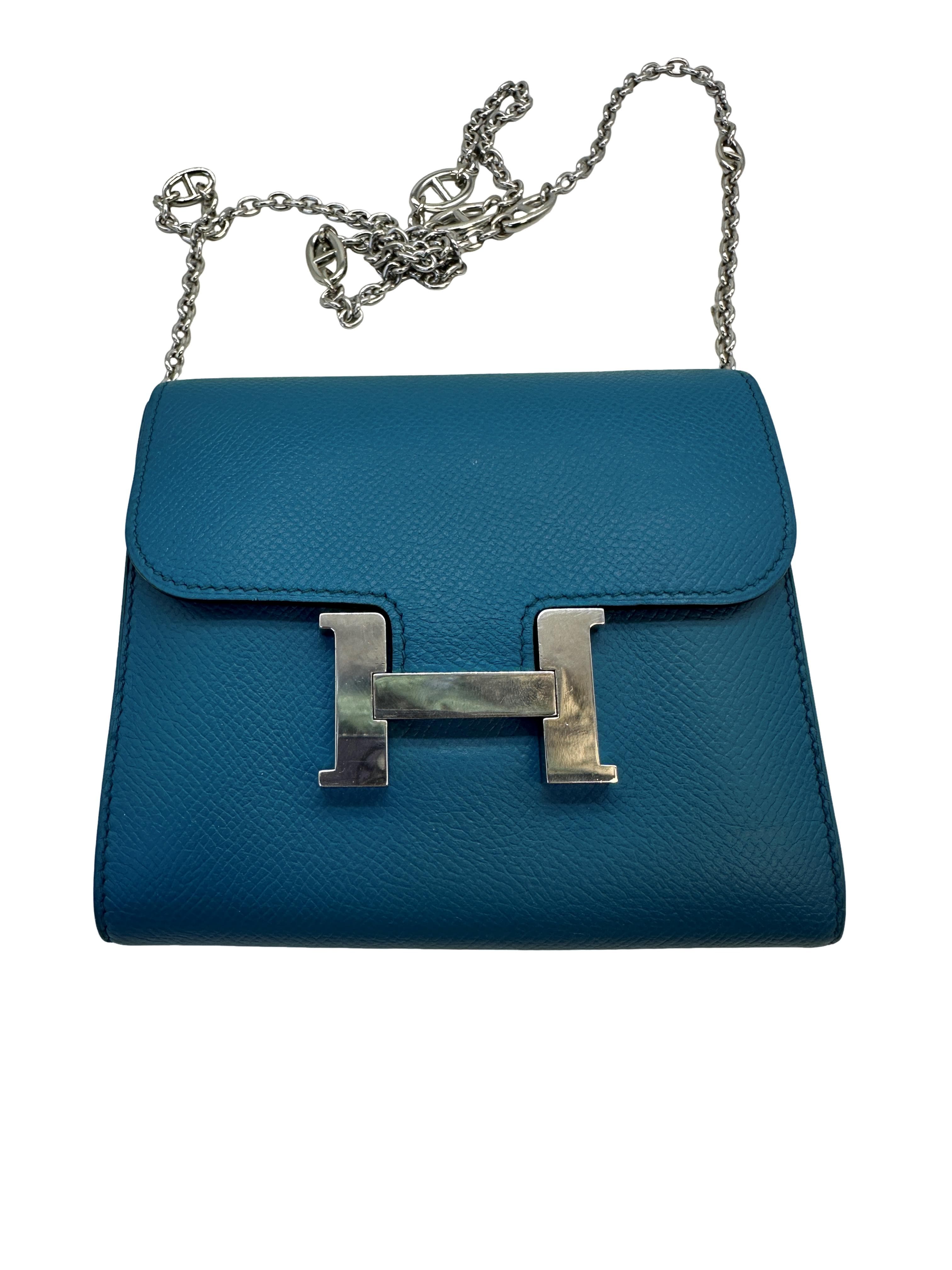 Hermès Constance Wallet on Chain (WOC) in Blue Epsom Leather with Palladium Hardware