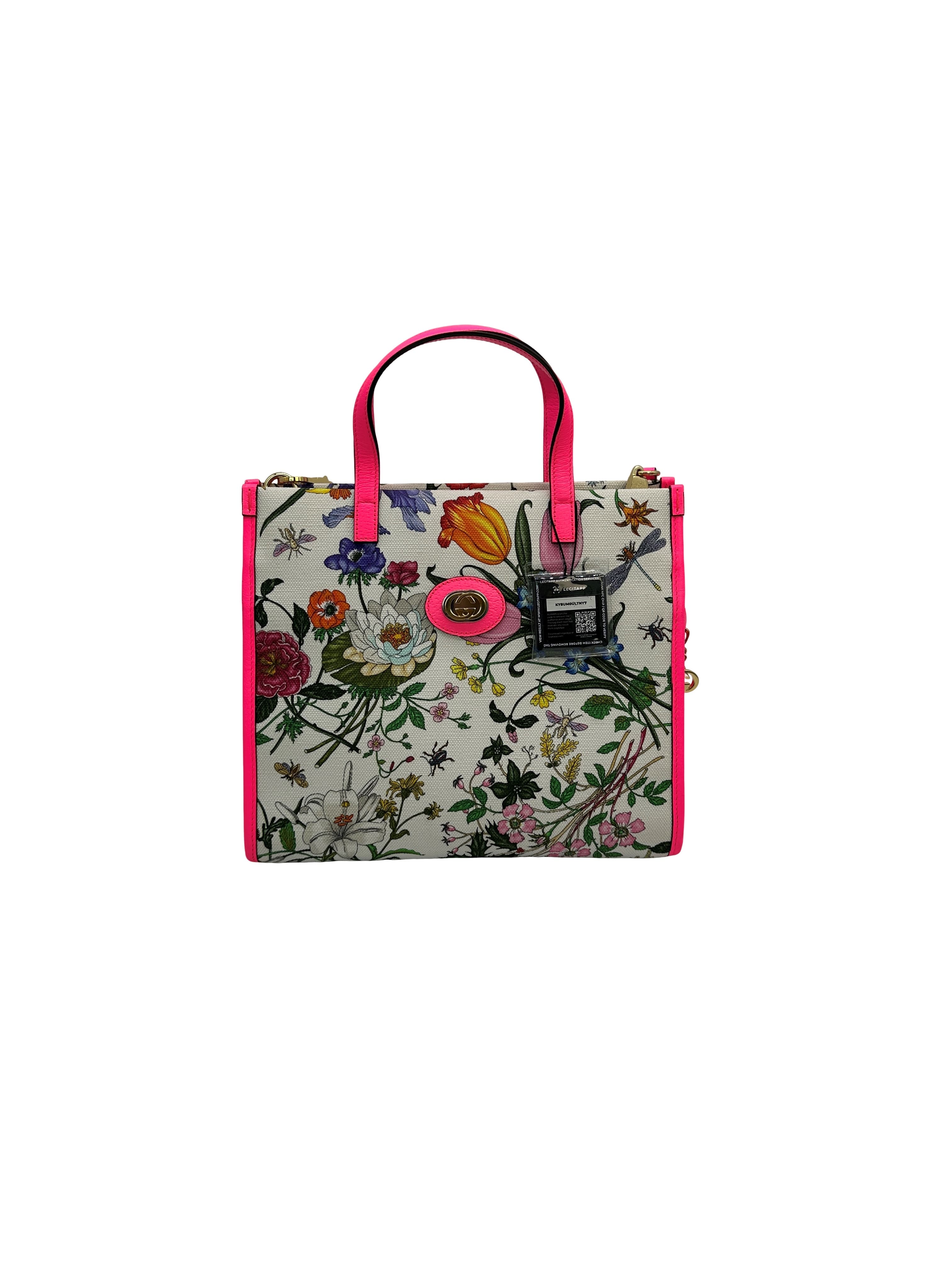 Gucci White Canvas Floral Print Tote Bag