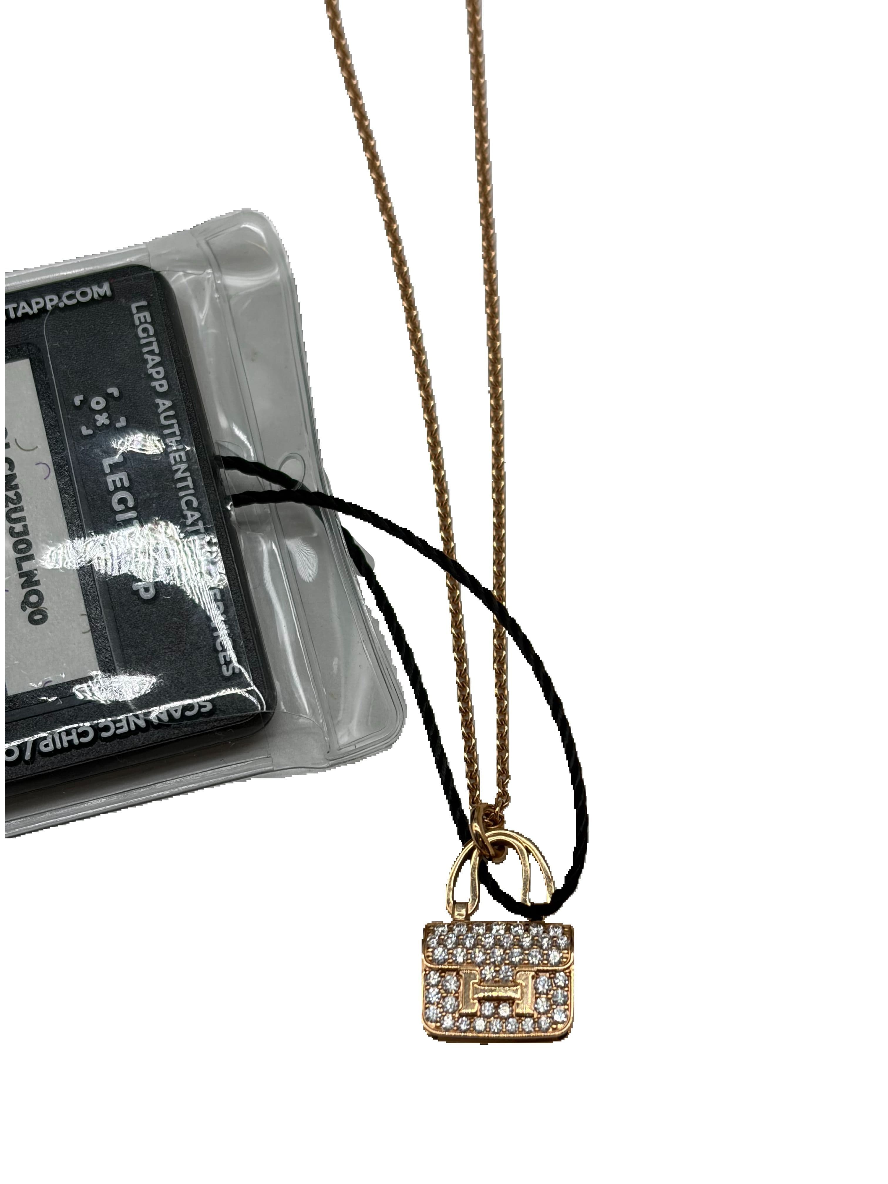 Hermes 18K Rose Gold Diamond Constance Amulettes Pendant Necklace