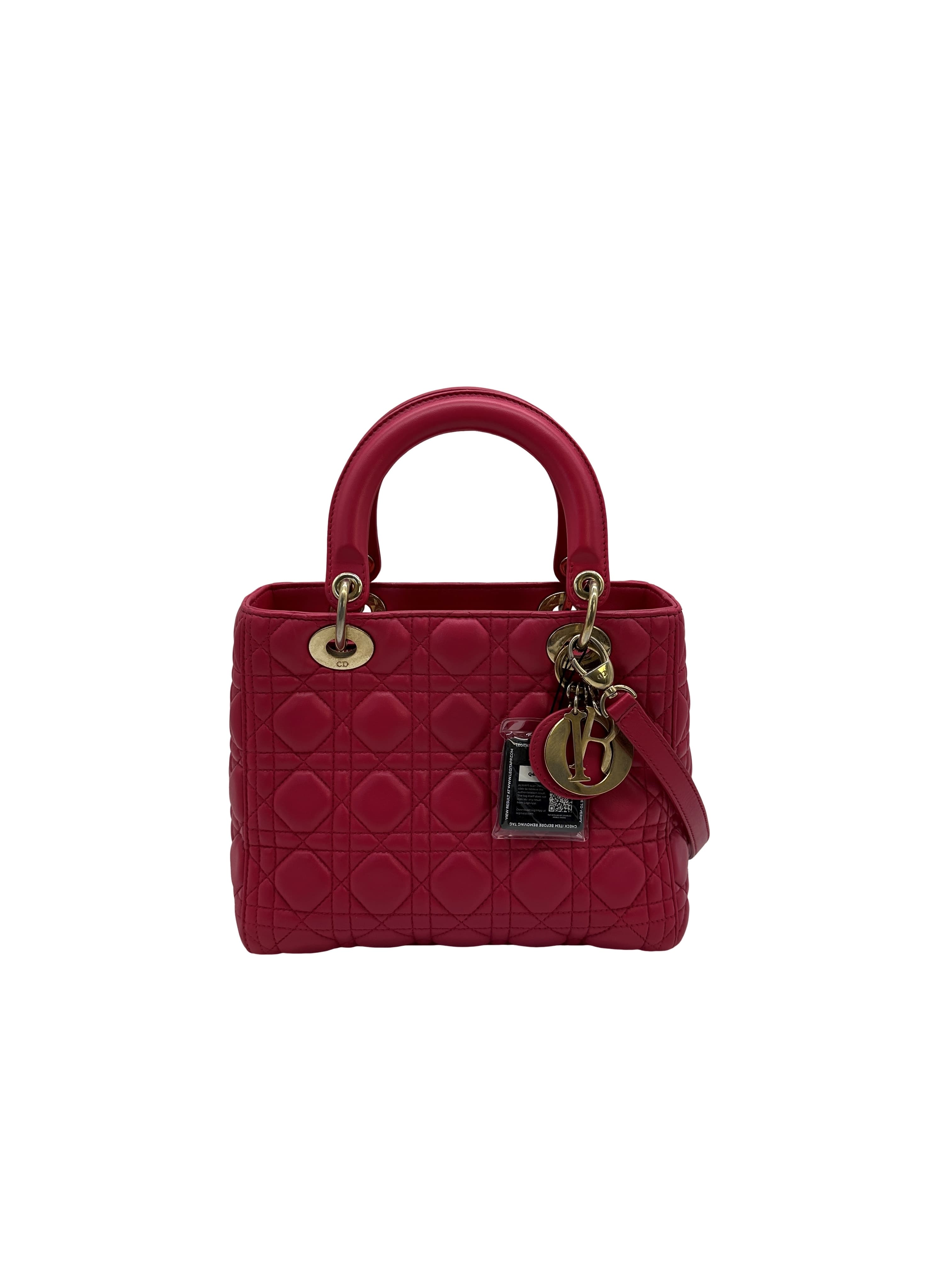 Christian Dior Leather Lady Dior Medium - Red Handle Bags