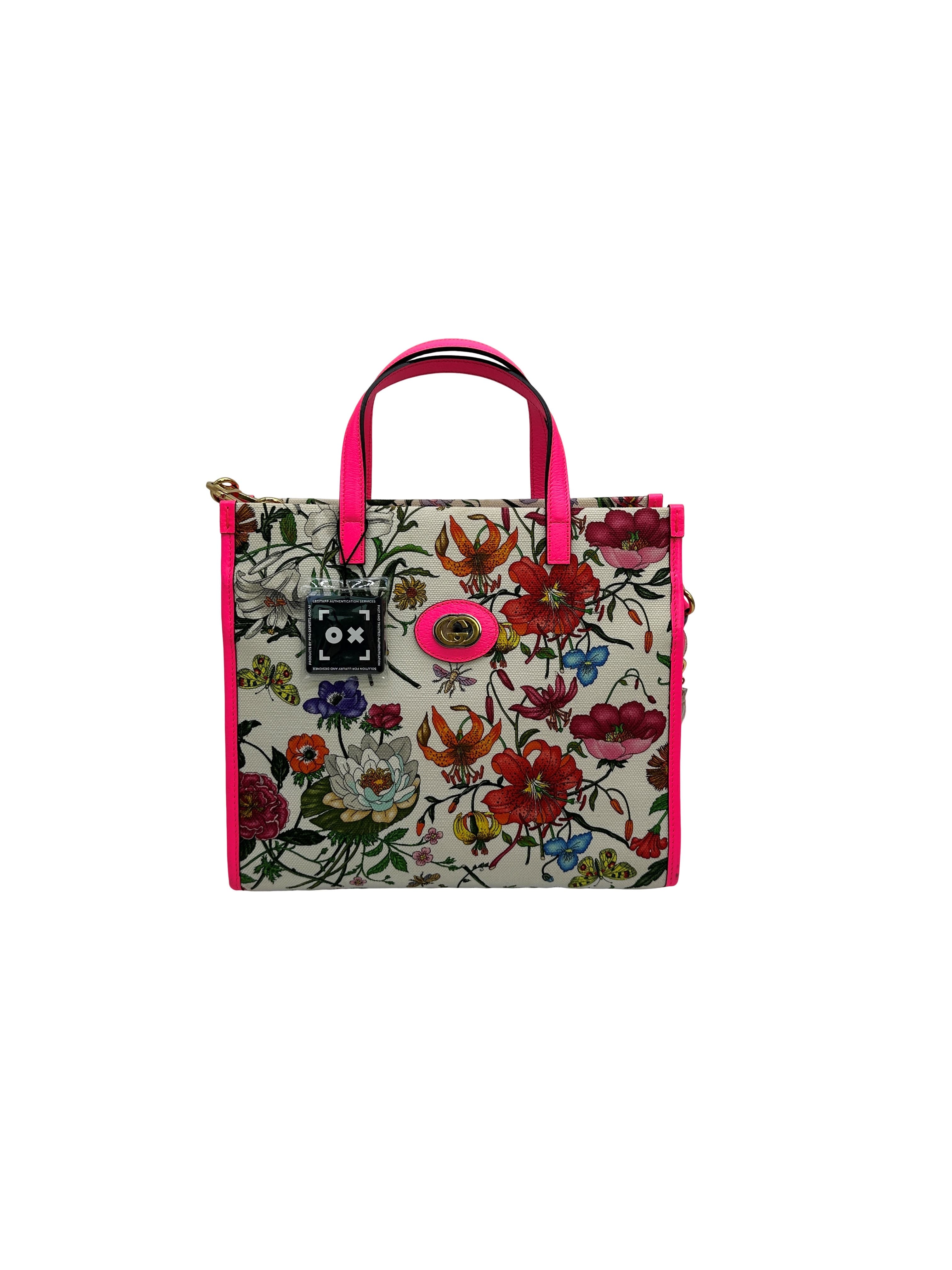 Gucci White Canvas Floral Print Tote Bag