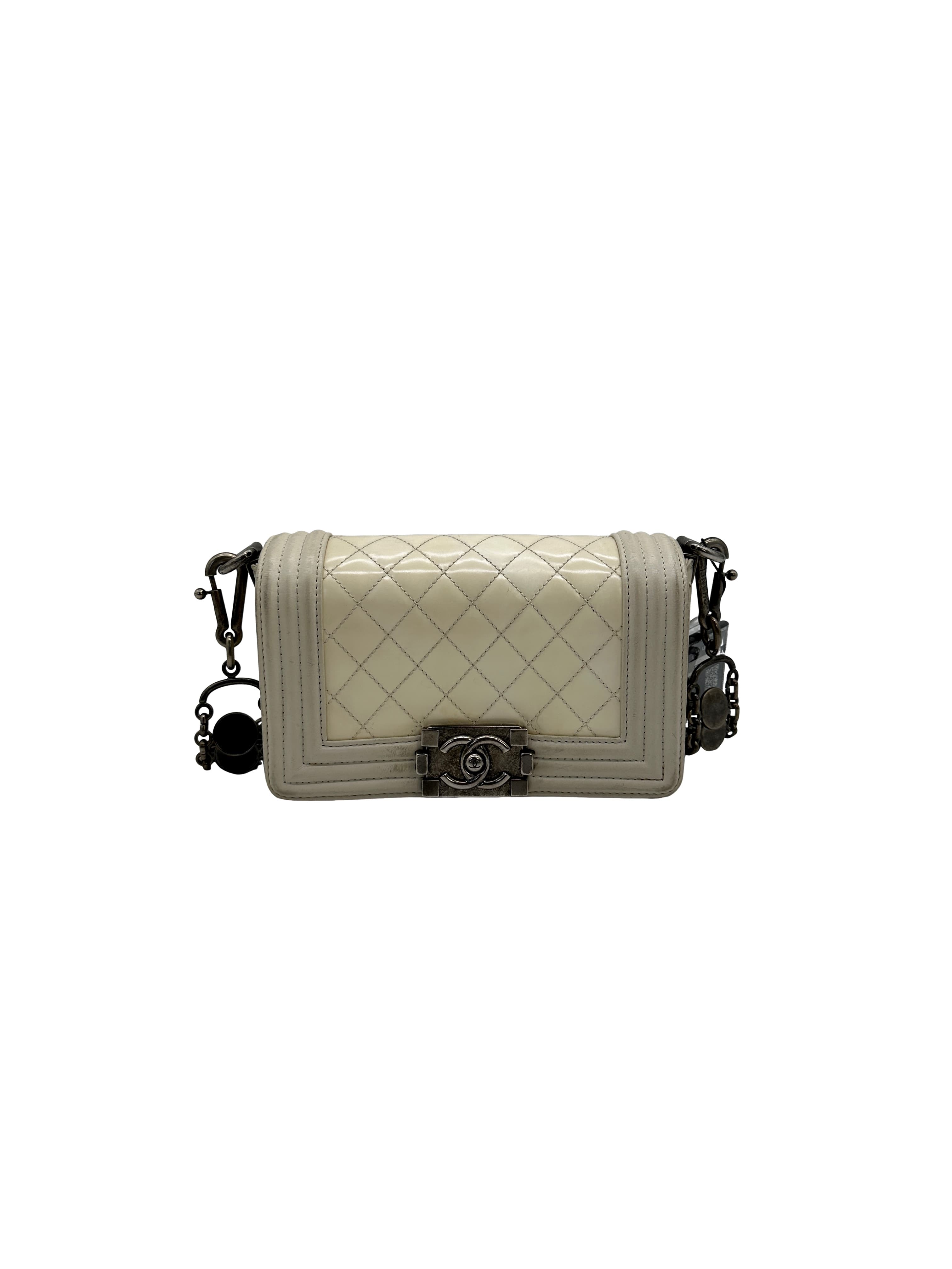Chanel Mini Gentle Boy Bag - White Shoulder Bags