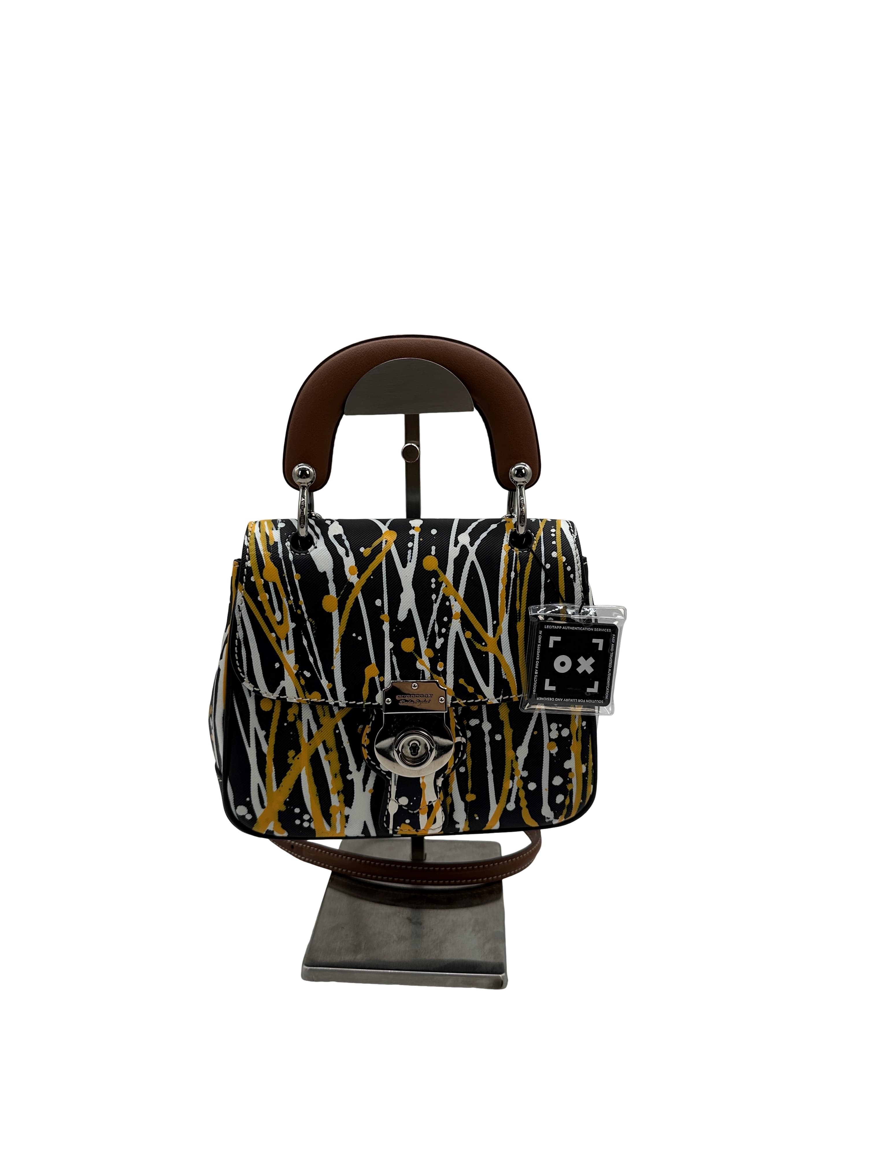 Burberry Top Handle Bag Printed Leather Black