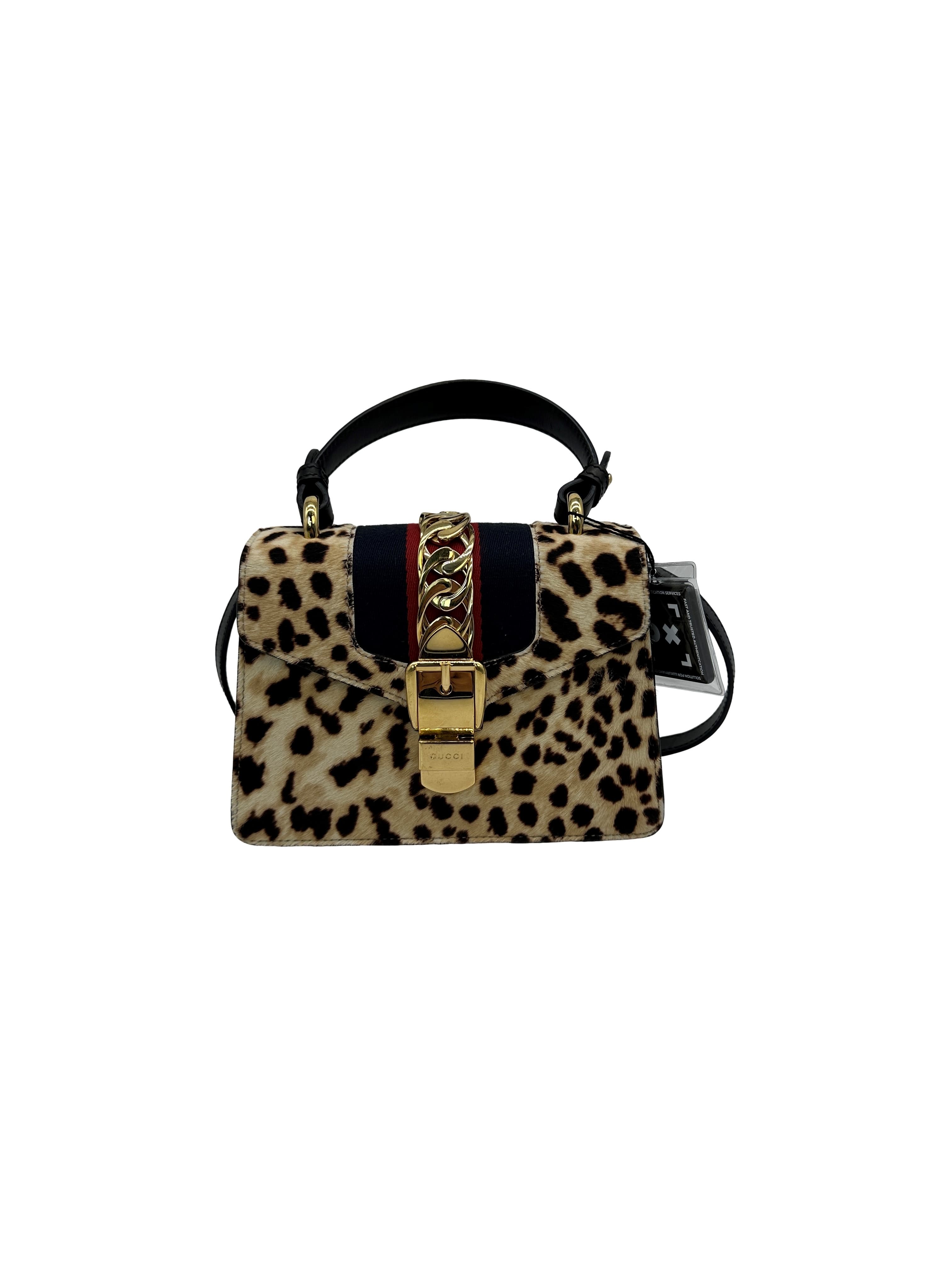 GUCCI Sylvie Sherry Leather Leopard Shoulder Bag