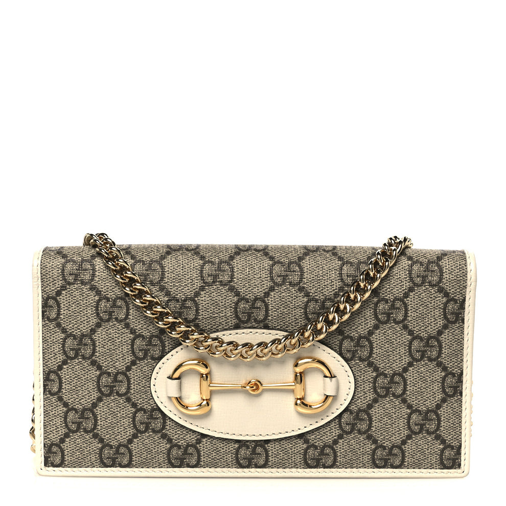 GG Supreme Monogram Azalea Calfskin Horsebit 1955 Wallet On Chain Beige Ebony Mystic White