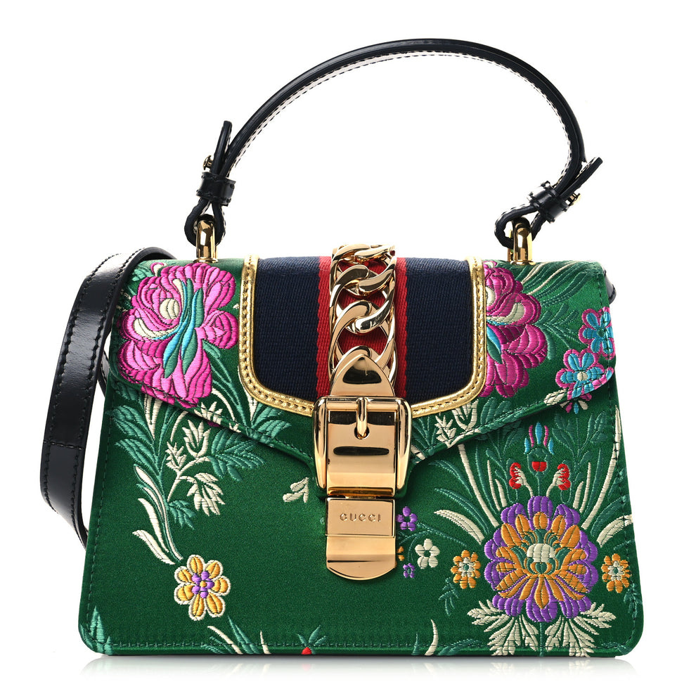 Jacquard Floral Mini Sylvie Top Handle Bag Green Multicolor Black