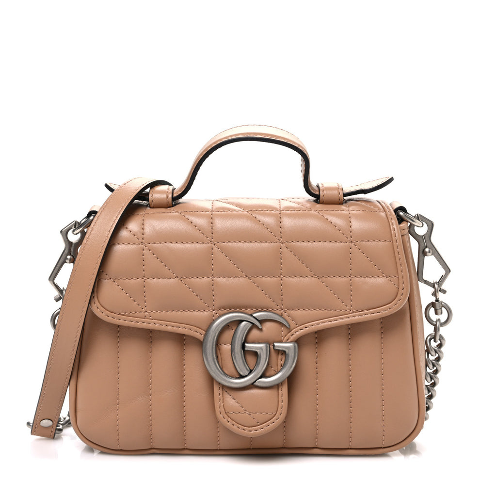 Calfskin Matelasse Aria Mini GG Marmont Top Handle Shoulder Bag Camelia