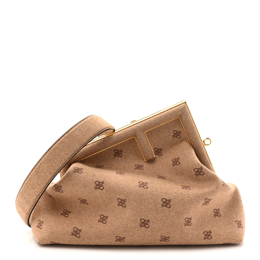 Flannel Karligraphy Embroidered Medium Fendi First Camel