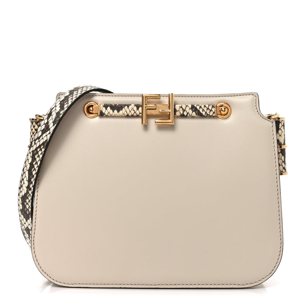 Vitello King Snakeskin Embossed Luxor Fendi Touch Shoulder Bag Camelia Daisy Roccia