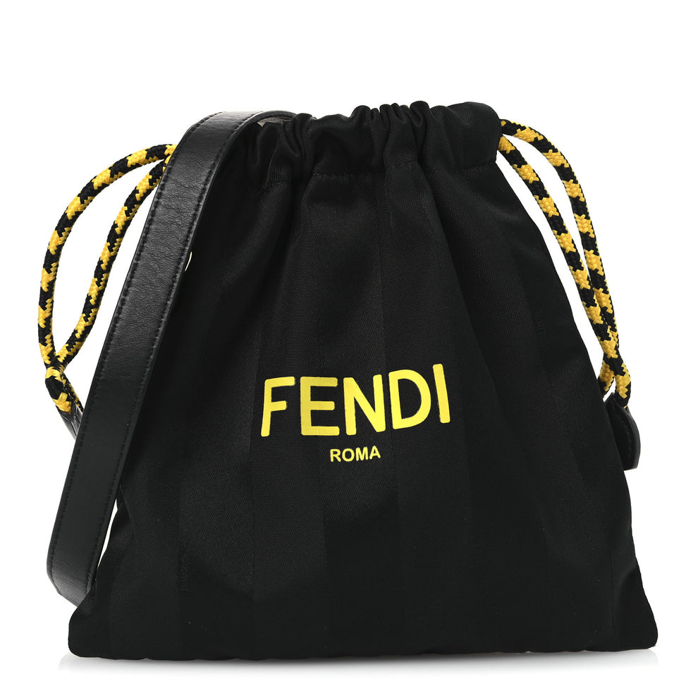 Recycled Nylon Vitello Grace Light Pequin Small Saint Fendi Roma Drawstring Pouch Black Sunflower