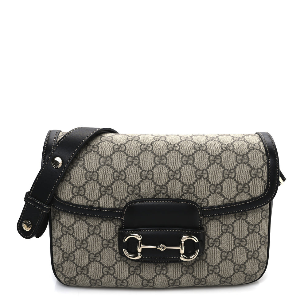 GG Supreme Monogram Horsebit 1955 Soft Small Shoulder Bag Beige Black