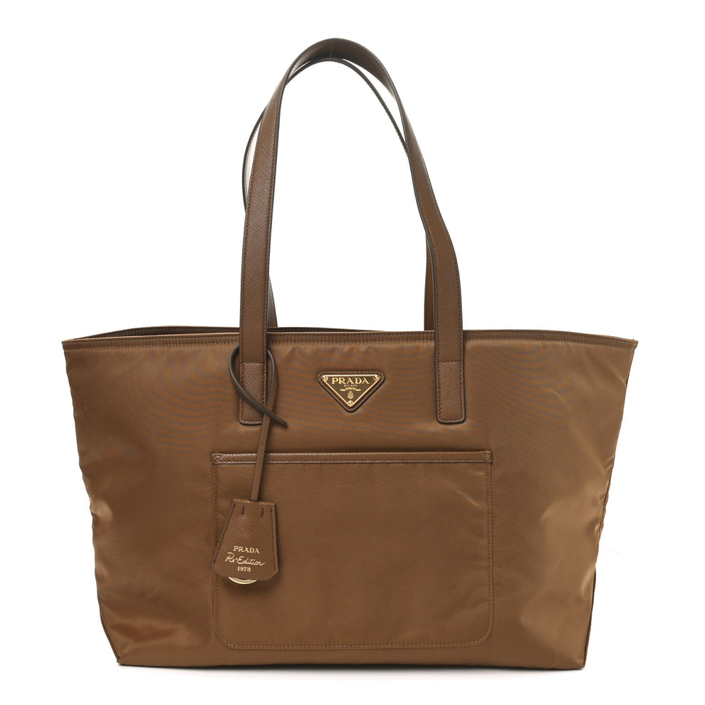 Re-Nylon Saffiano Large Tote Cork Beige