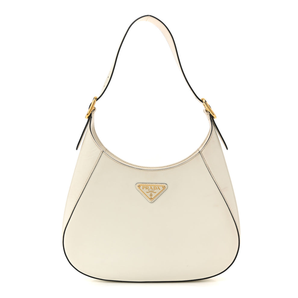 Brushed Calfskin Cleo Adjustable Strap Shoulder Bag White