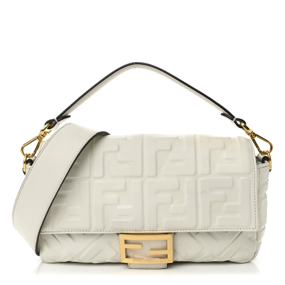 Nappa FF 1974 Embossed Large Baguette White