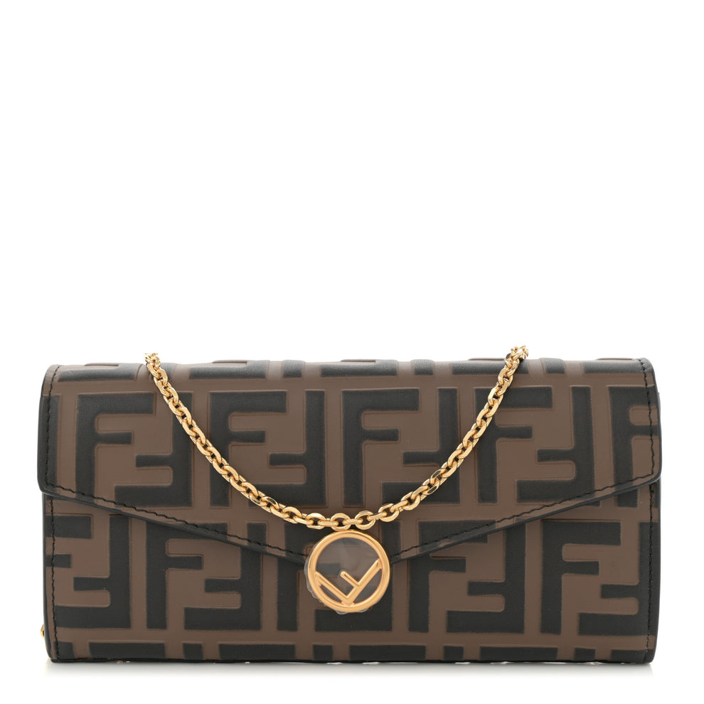 Vitello Soft F is Fendi Bi-Color FF 1974 Embossed Continental Envelope Wallet On Chain Maya Black