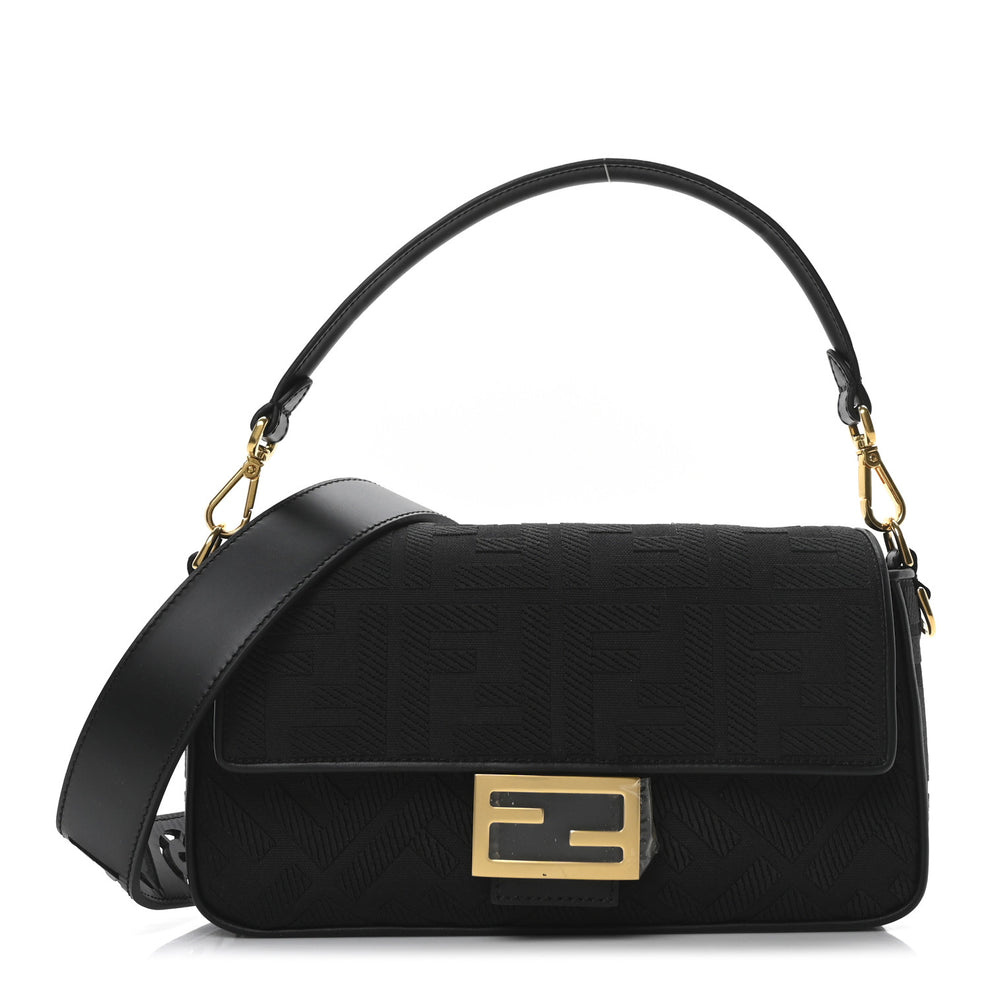 Canvas Vitello King Extra Strap FF Embroidered Baguette Black