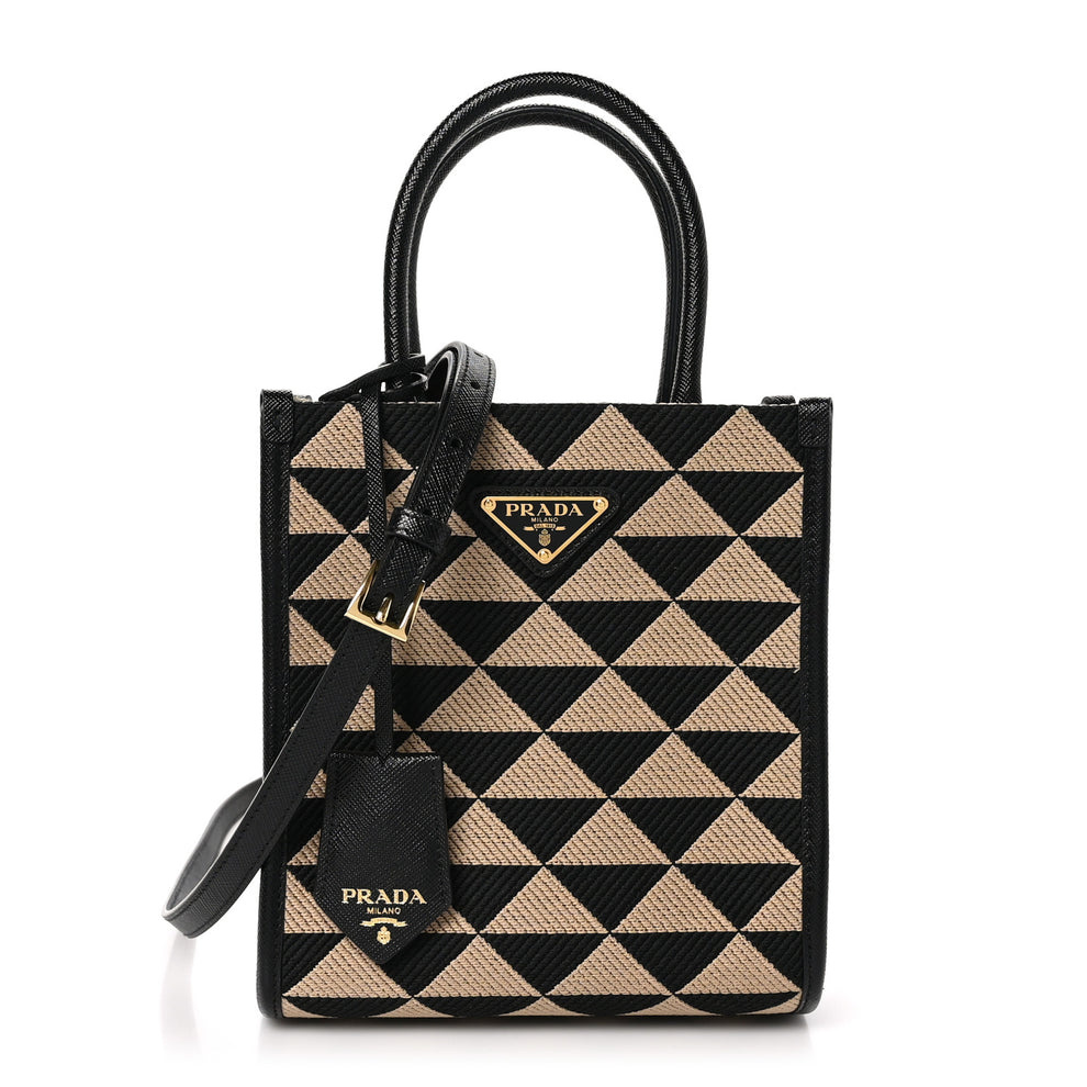 Jacquard Saffiano Triangolo Symbole Embroidered Mini Tote Black Corda