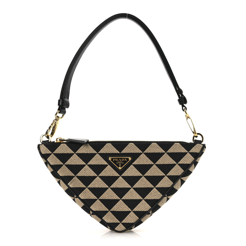Jacquard Calfskin Triangolo Symbole Embroidered Mini Triangle Bag Black Corda