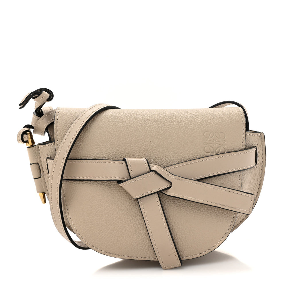 Grained Calfskin Mini Gate Crossbody Bag Light Oat