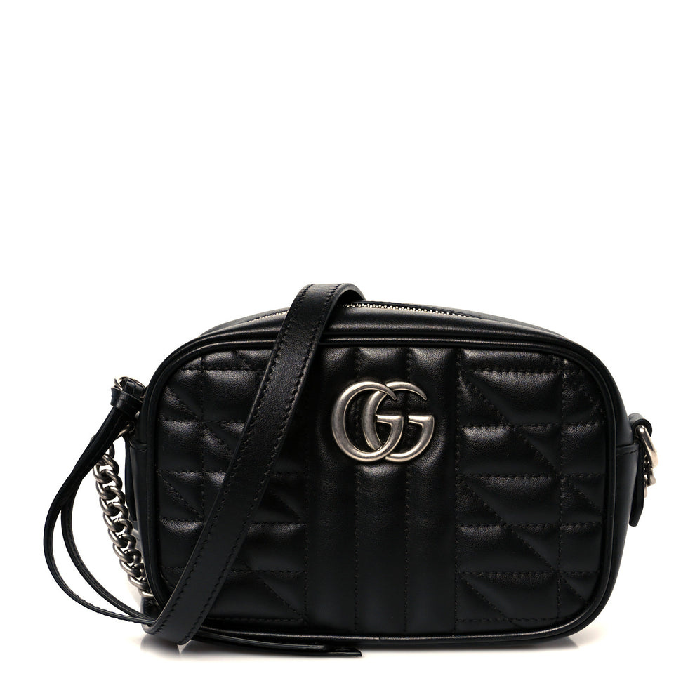 Calfskin Matelasse Aria Mini GG Marmont Chain Shoulder Bag Black