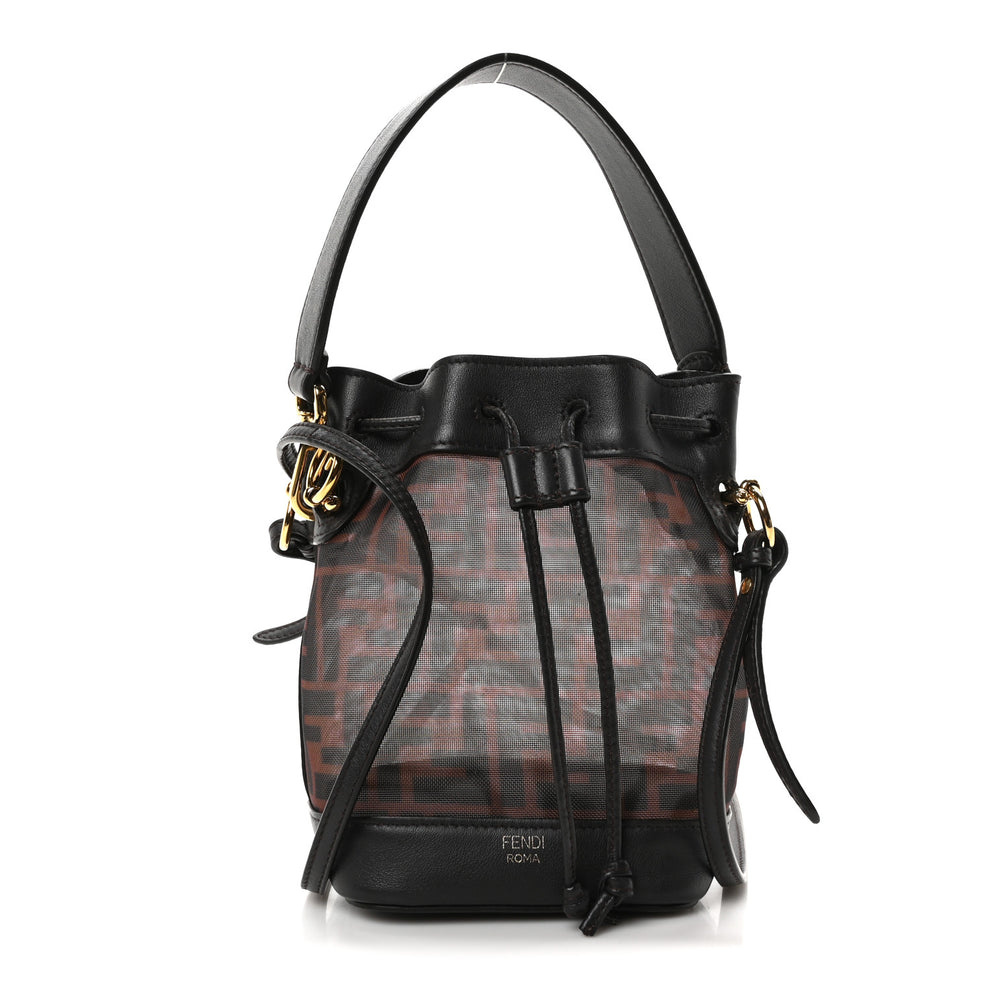 Mesh Vitello Grace F is Fendi FF 1974 Mini Mon Tresor Bucket Bag Marrone Black Ebano