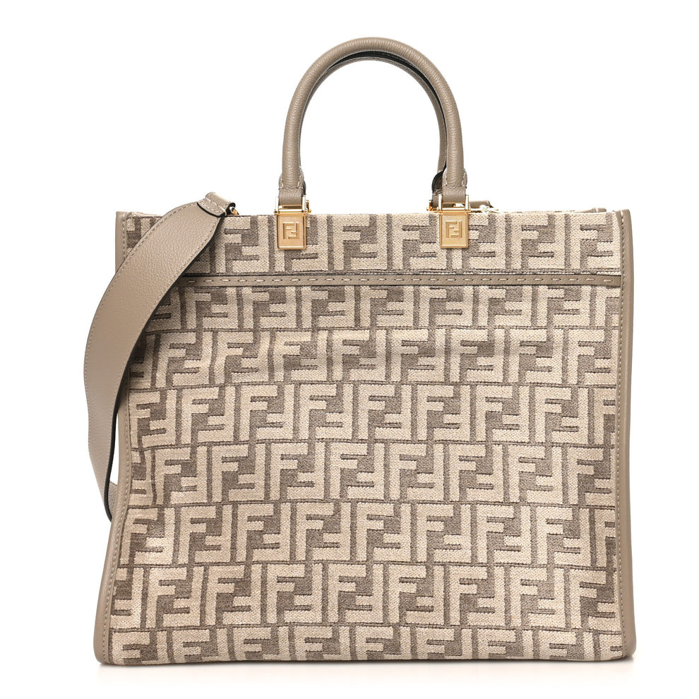 Chenille Vitello Cher FF Medium Fendi Sunshine Shopper Tote Tortora