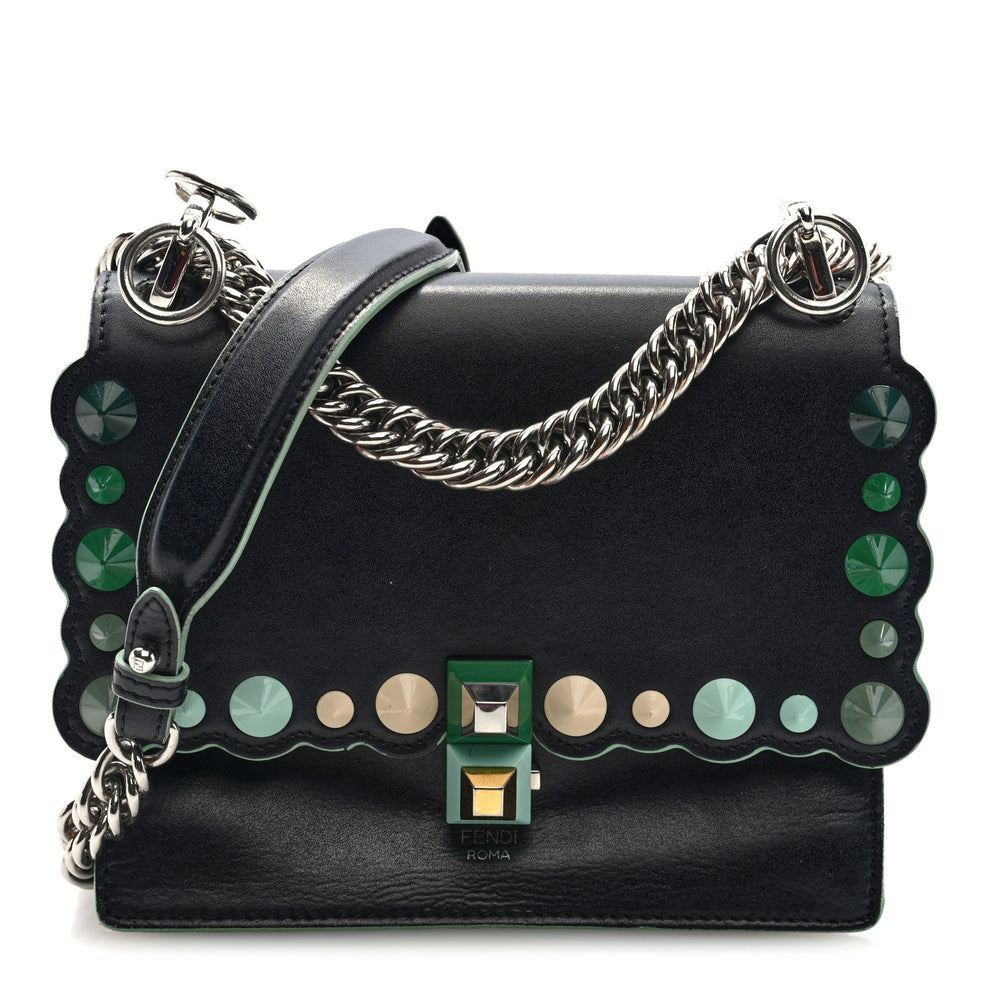 Vitello Liberty Scalloped Studded Small Kan I Shoulder Bag Black Multicolor