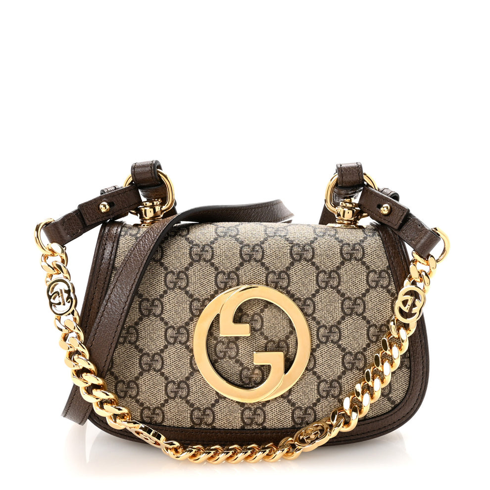 GG Supreme Monogram Textured Dollar Calfskin Mini Blondie Chain Shoulder Flap Bag Beige Ebony New Acero