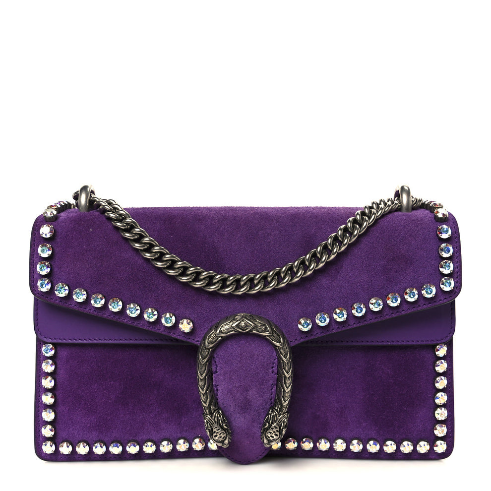 Suede Crystal Small Dionysus Shoulder Bag Bright Purple