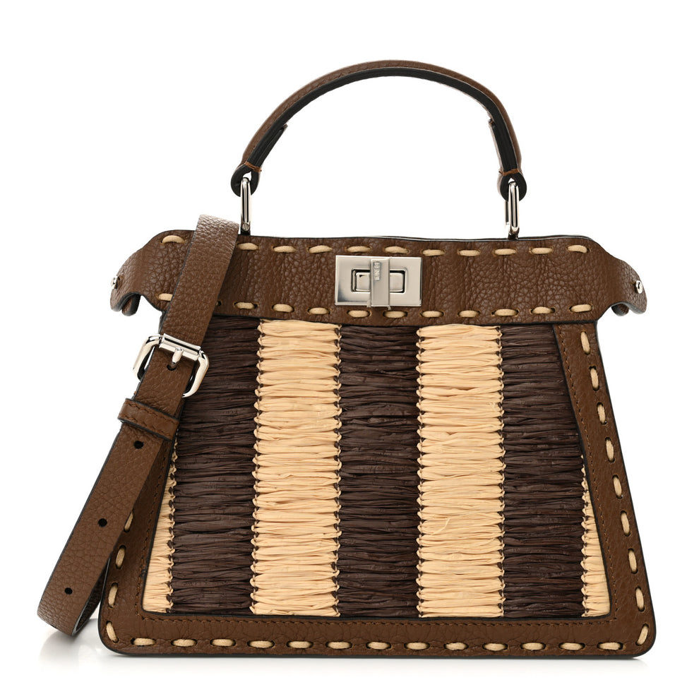 Cuoio Romano Raffia Woven Petite Peekaboo I SEE U Satchel Natural Gianduia