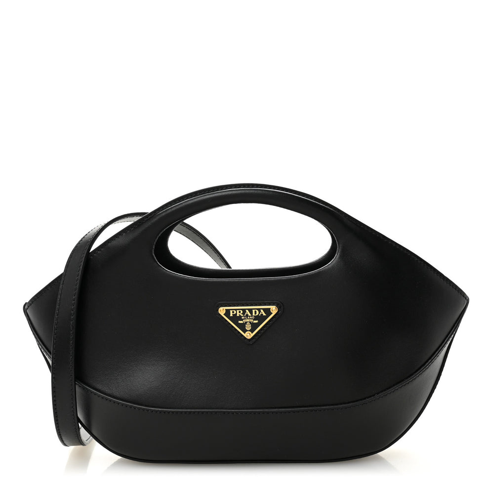 City Calfskin Medium Metal Triangle Logo Bag Black