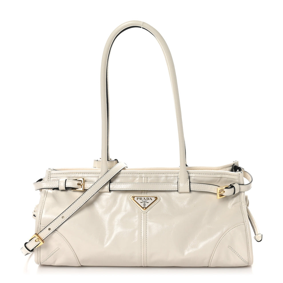 Glossy Calfskin Triangle Medium Bonnie Shoulder Bag White